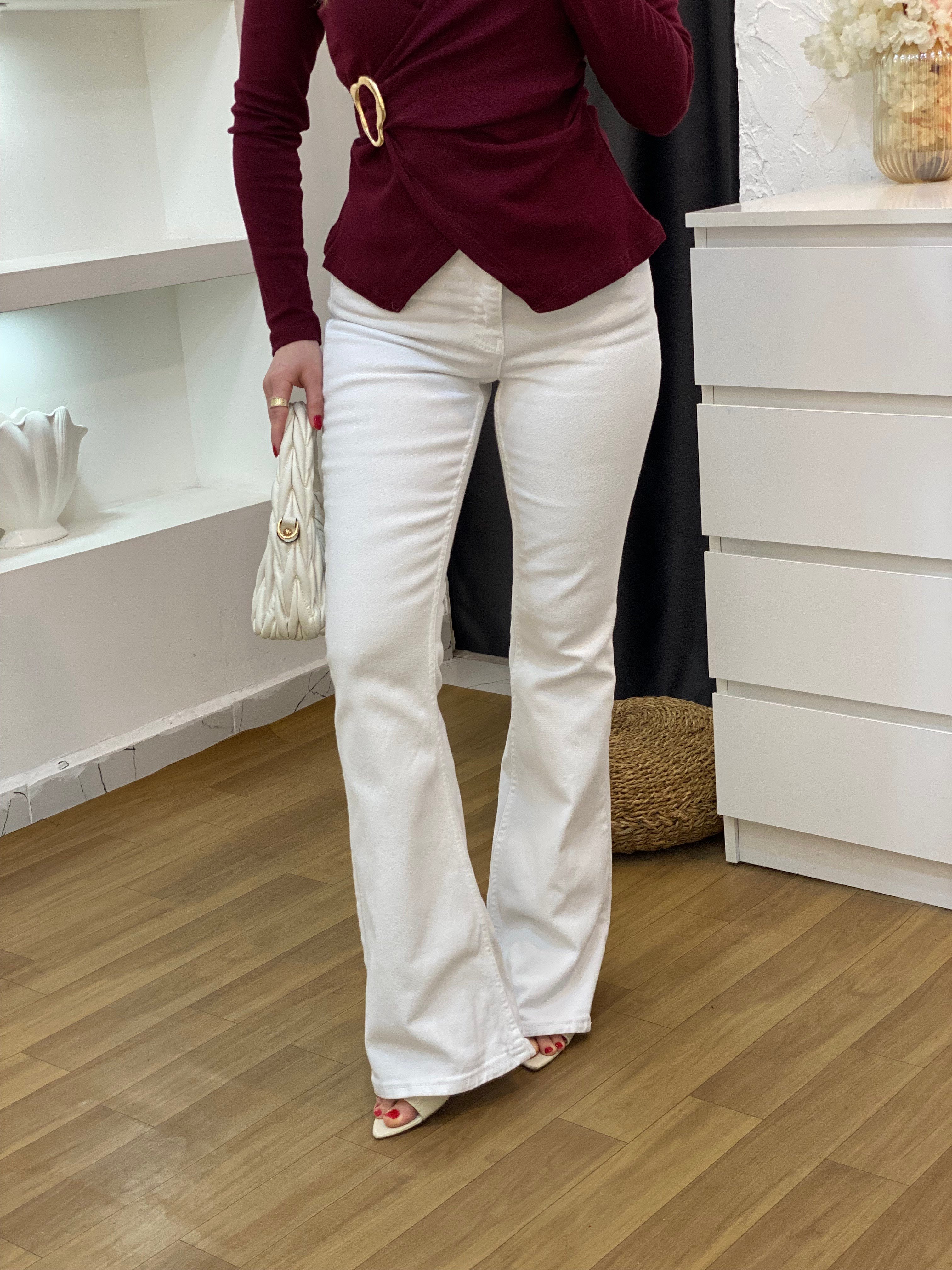Beyaz Yüksek Bel İspanyol Jean