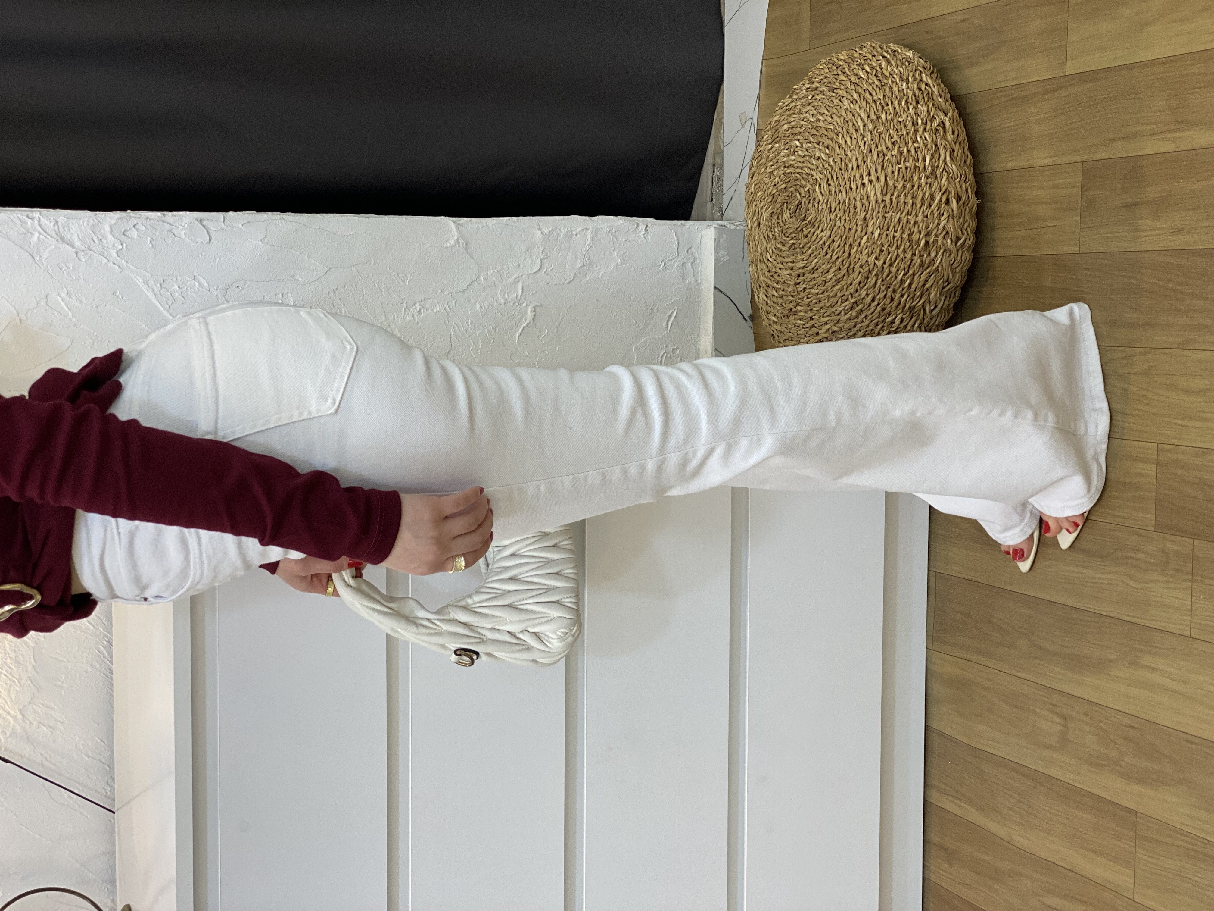 Beyaz Yüksek Bel İspanyol Jean