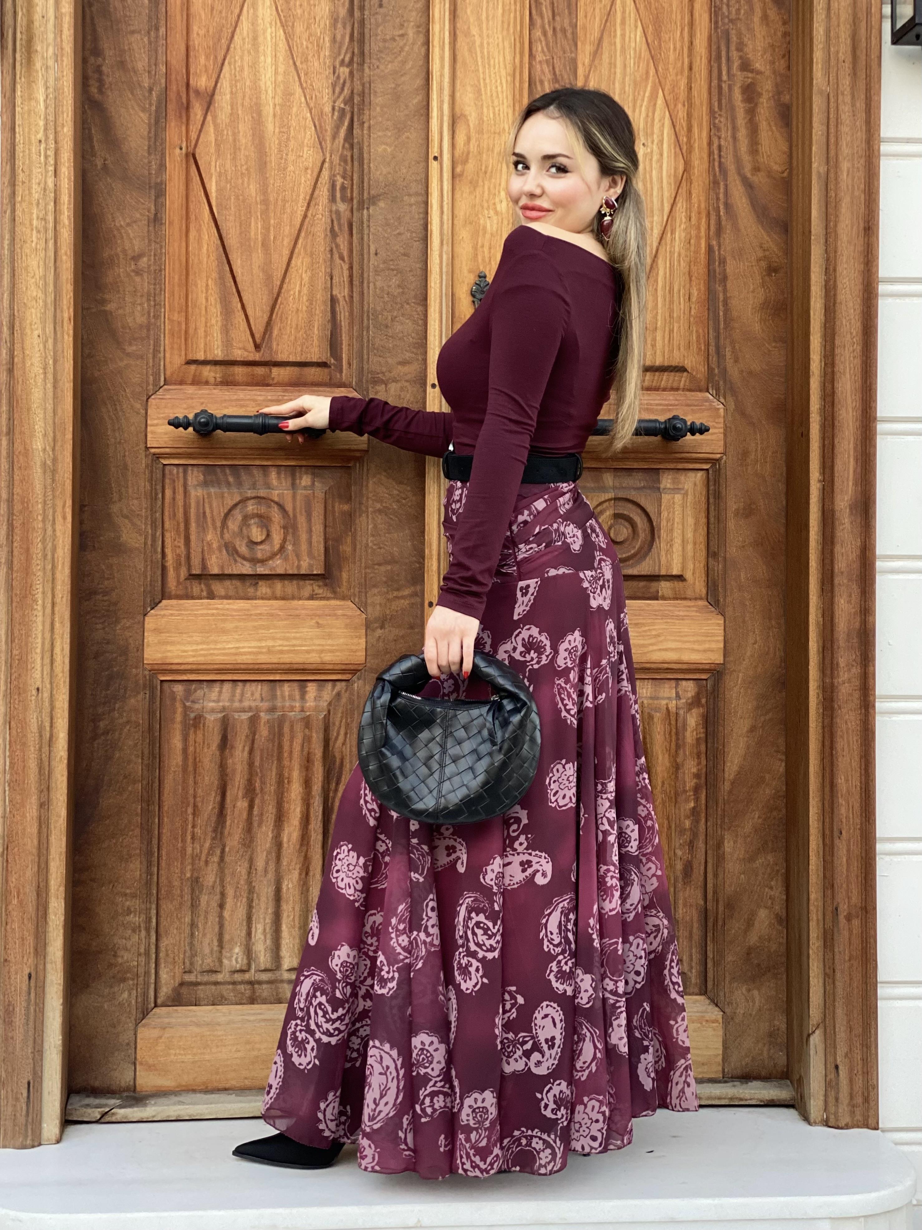 Bordo Beli Drapeli Etek