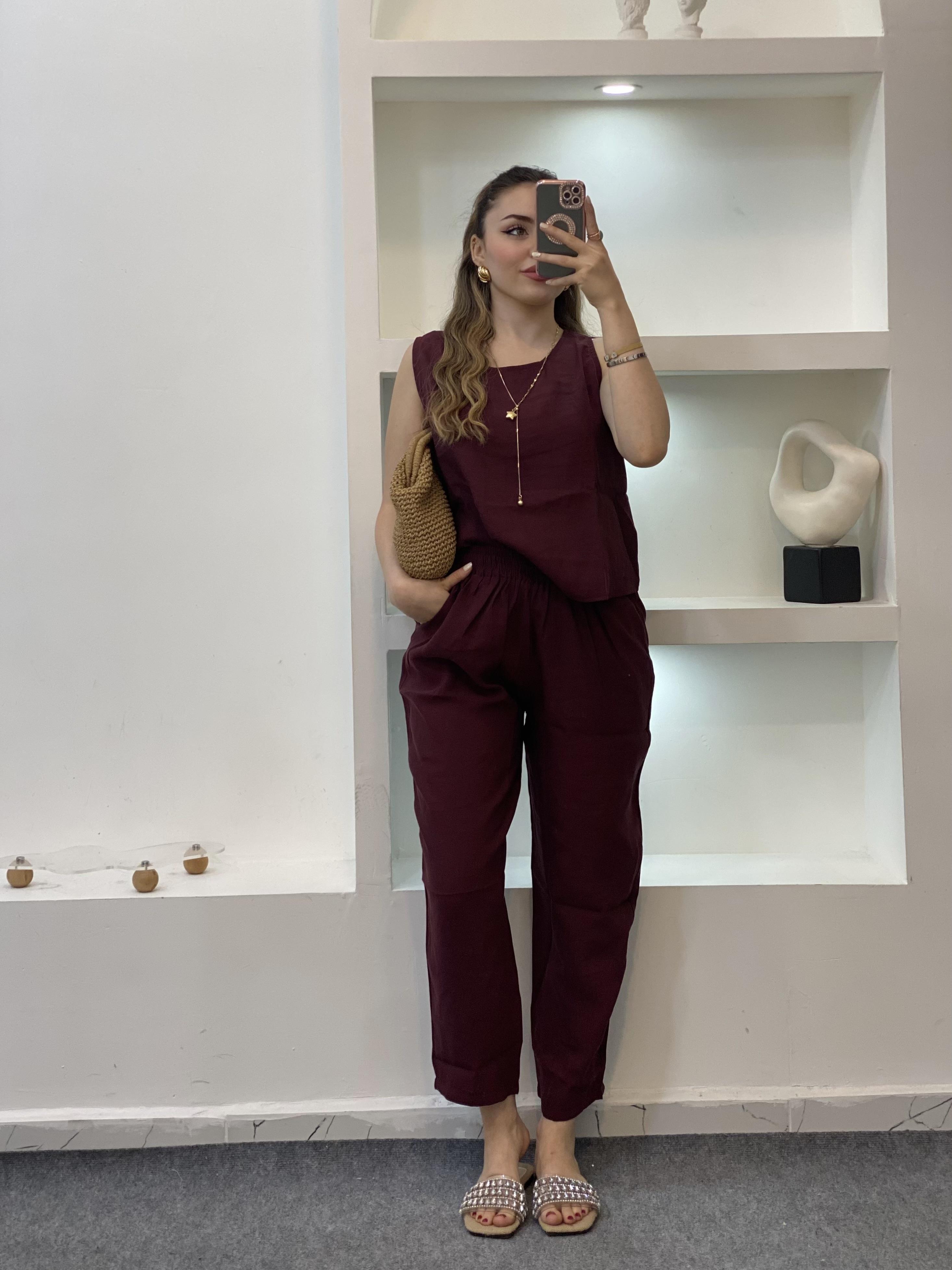 Bordo Bluz Pantolon Tensel Takım