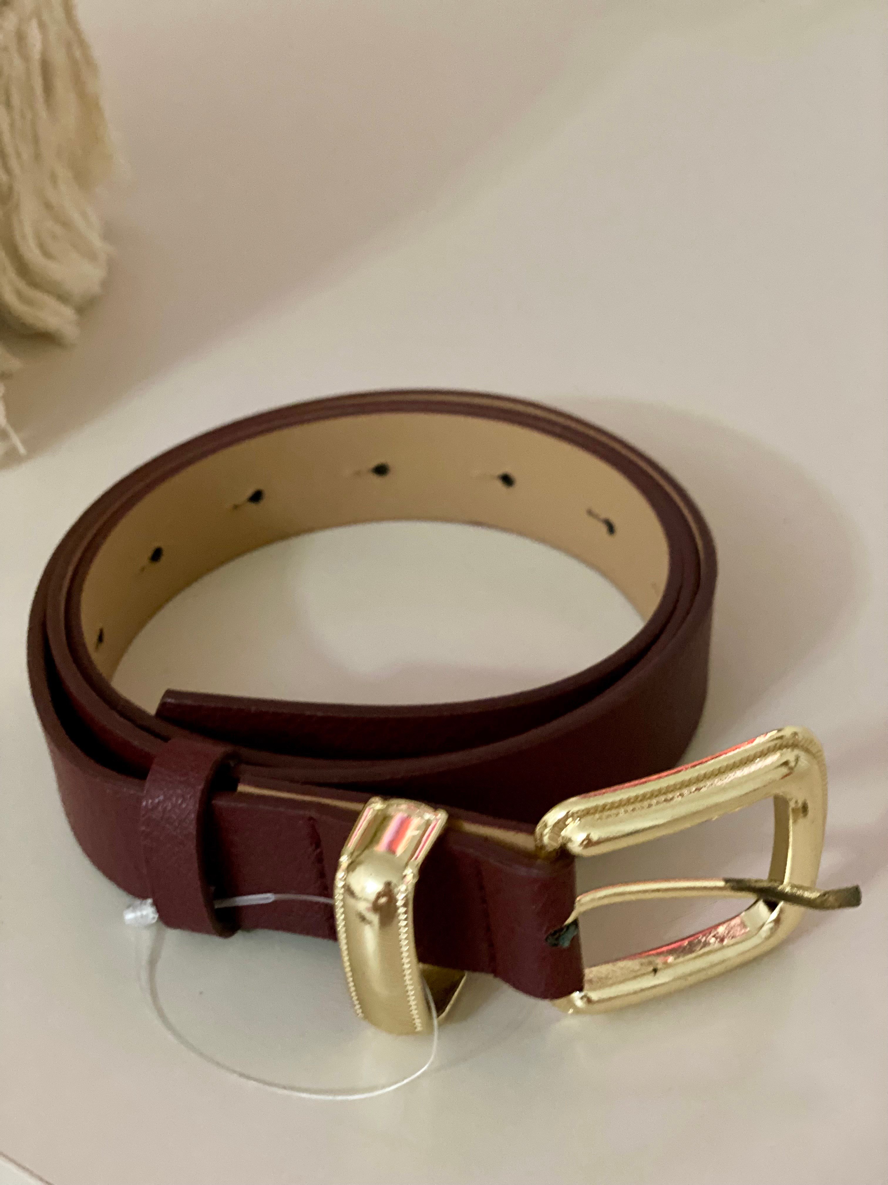 Bordo Gold Kaplama Deri Kemer