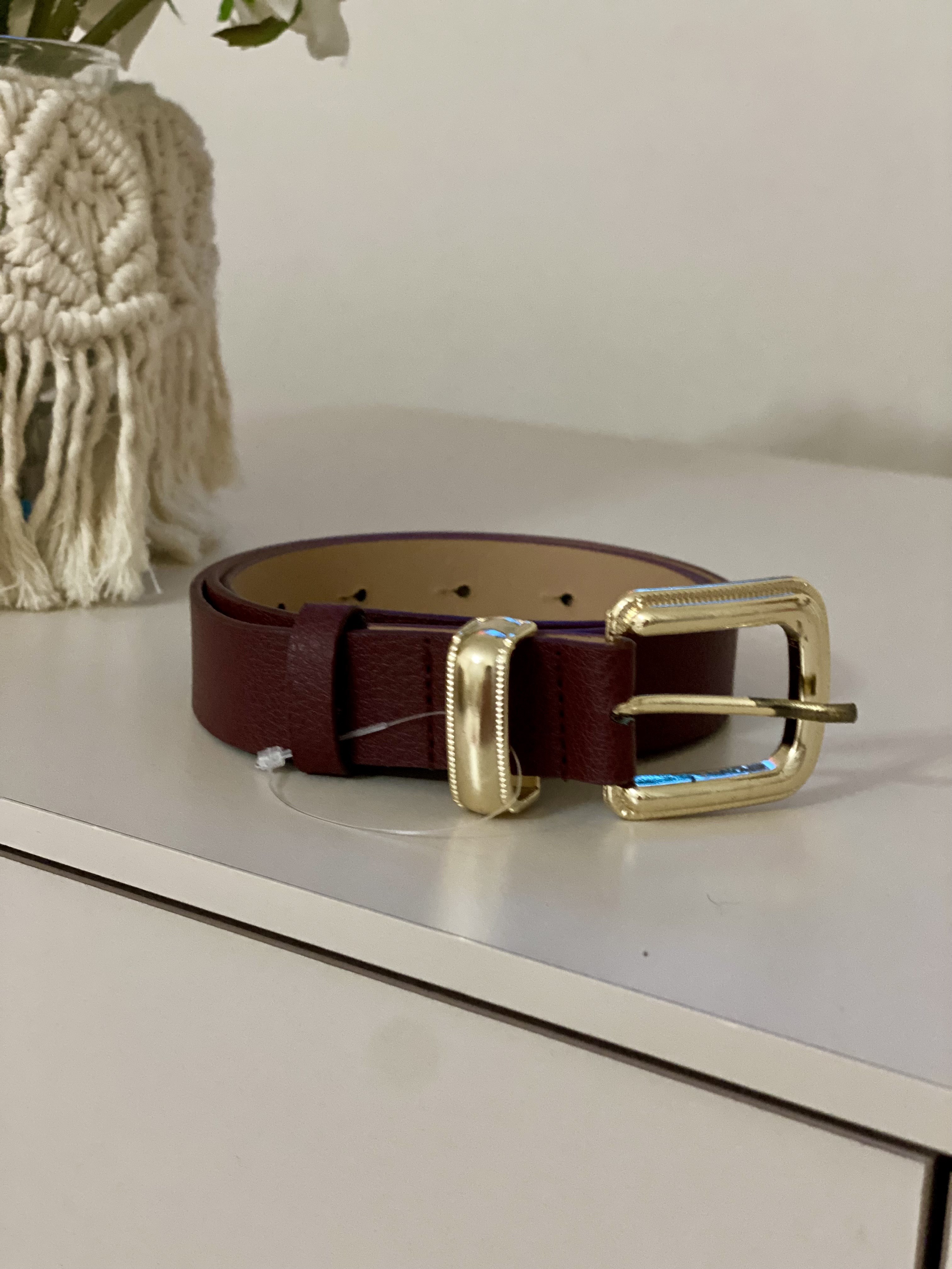 Bordo Gold Kaplama Deri Kemer