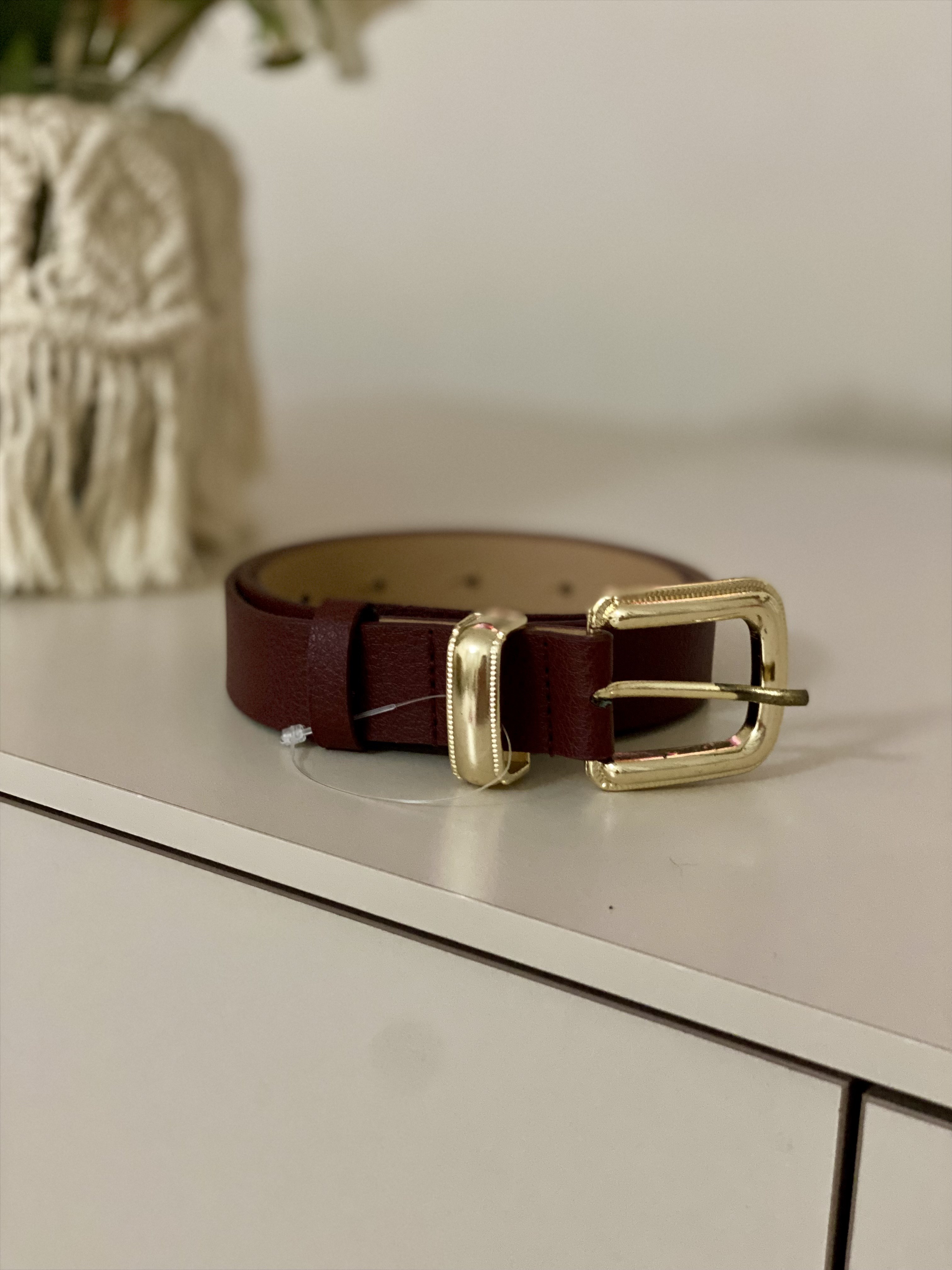 Bordo Gold Kaplama Deri Kemer
