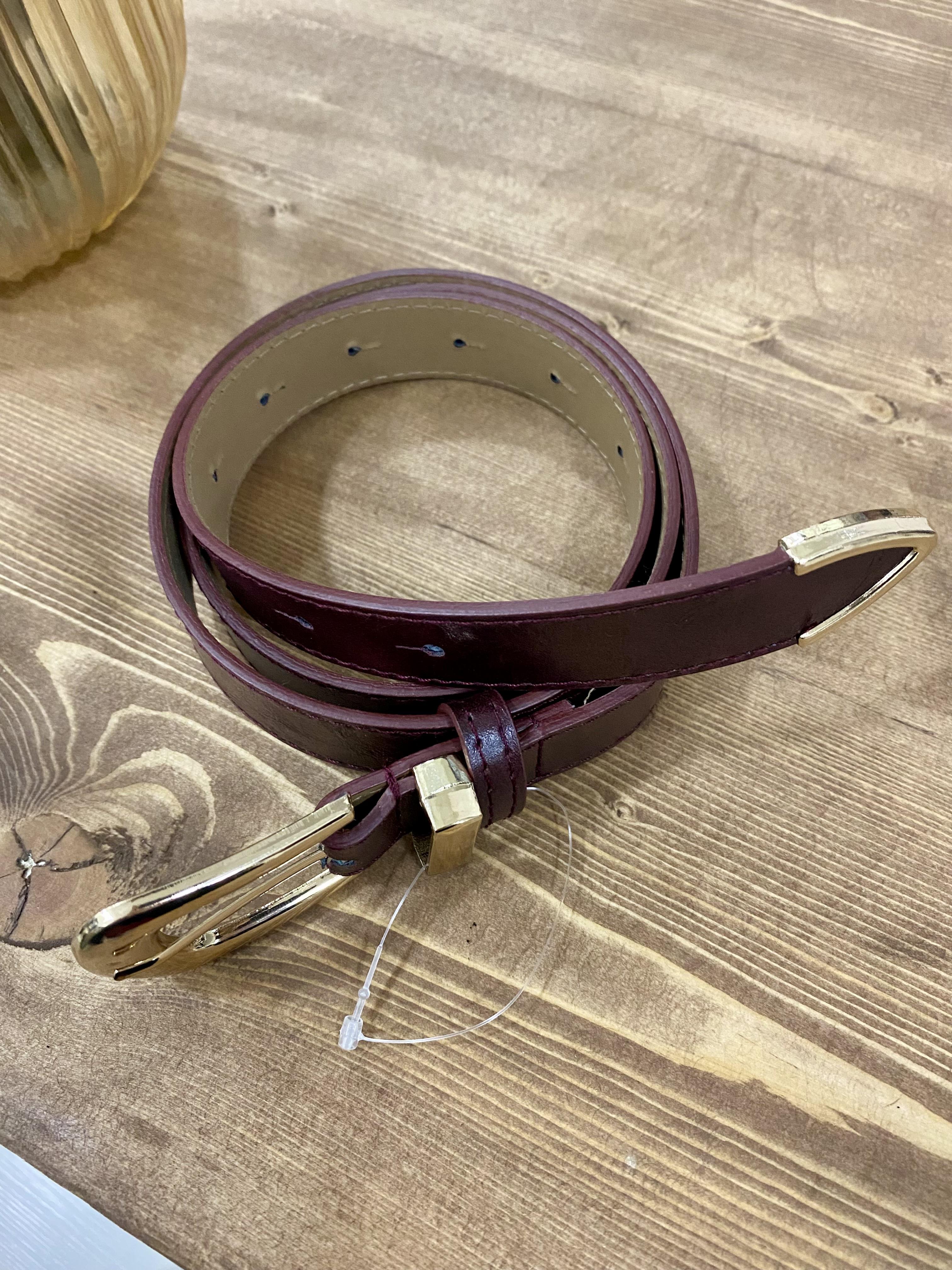 Bordo Gold Oval Tokalı Deri Kemer
