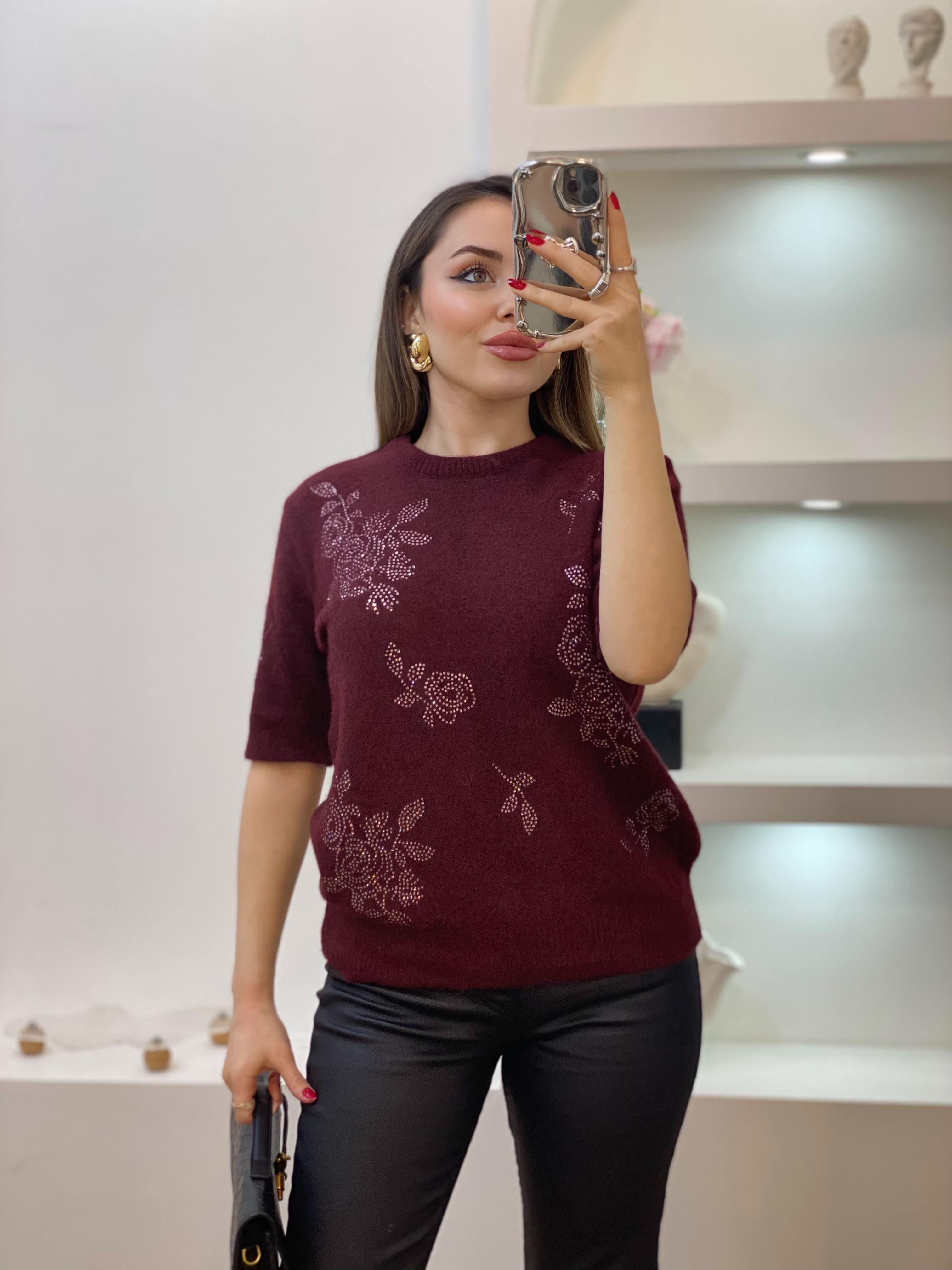 Bordo Kaşmir Dokulu Taşlı Kazak
