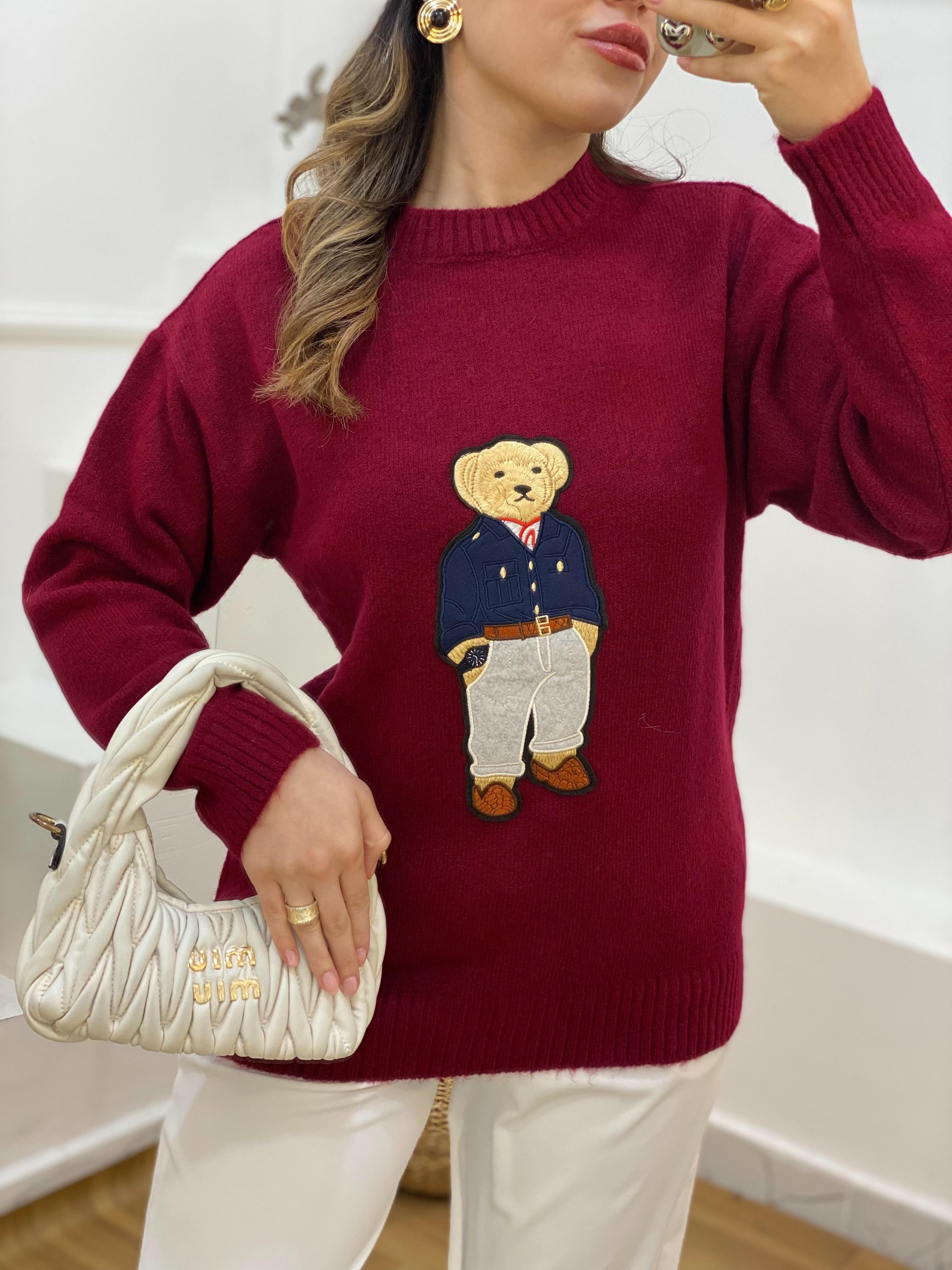 Bordo Nakış Detaylı Kazak