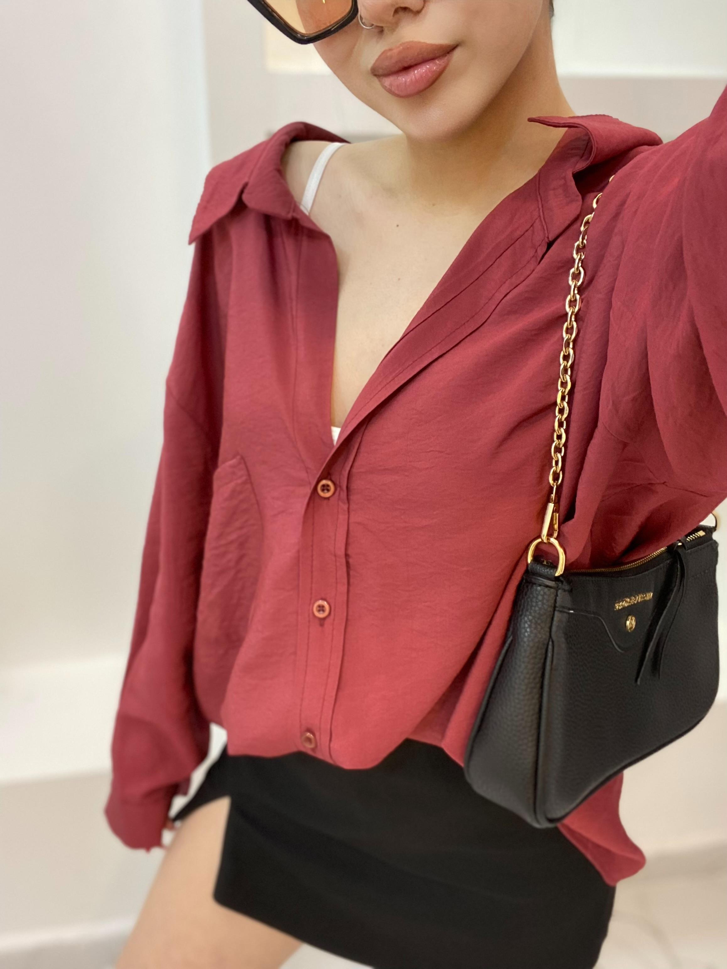 Bordo Oversize Önü Cepli Model Gömlek 