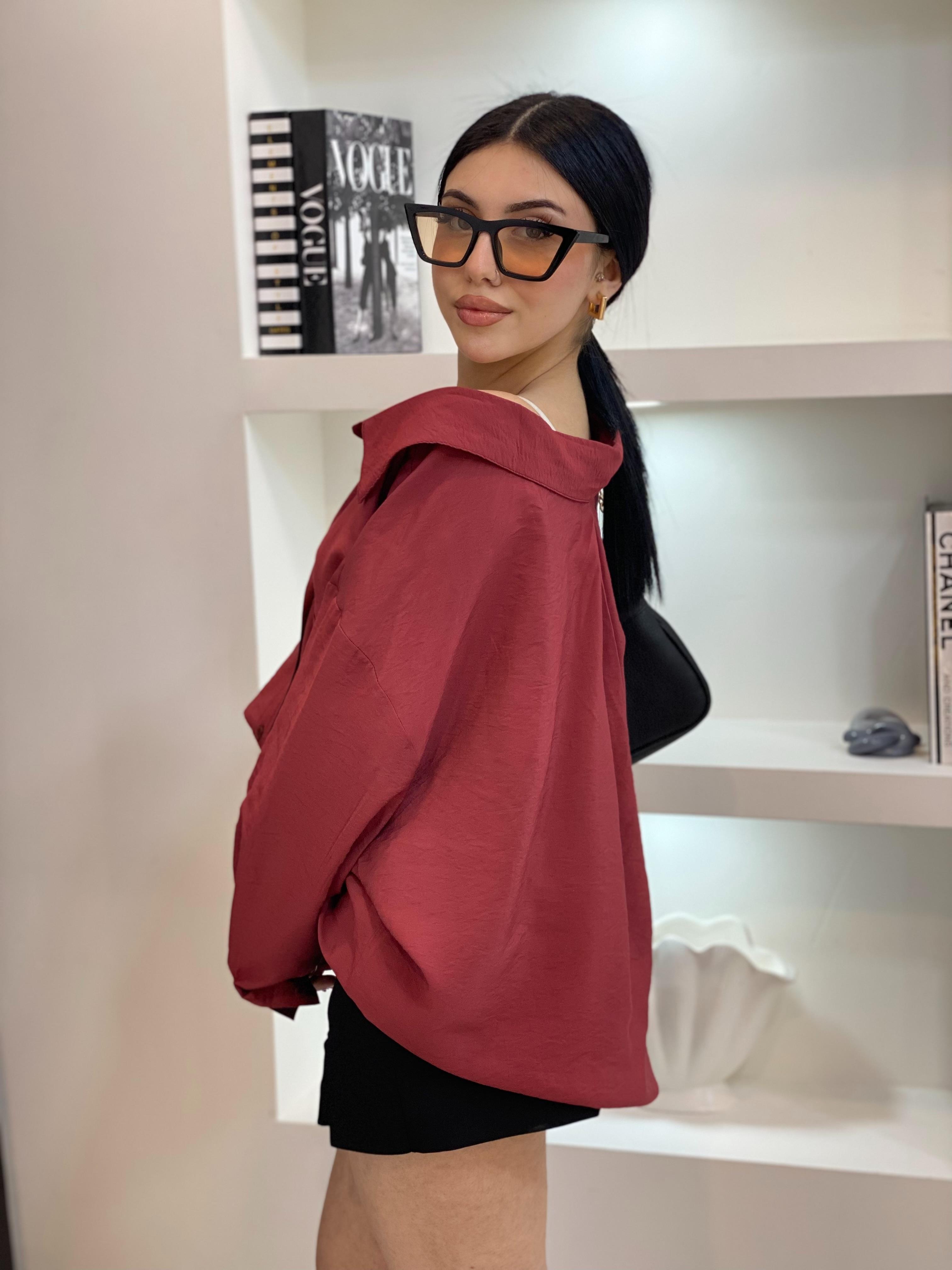 Bordo Oversize Önü Cepli Model Gömlek 