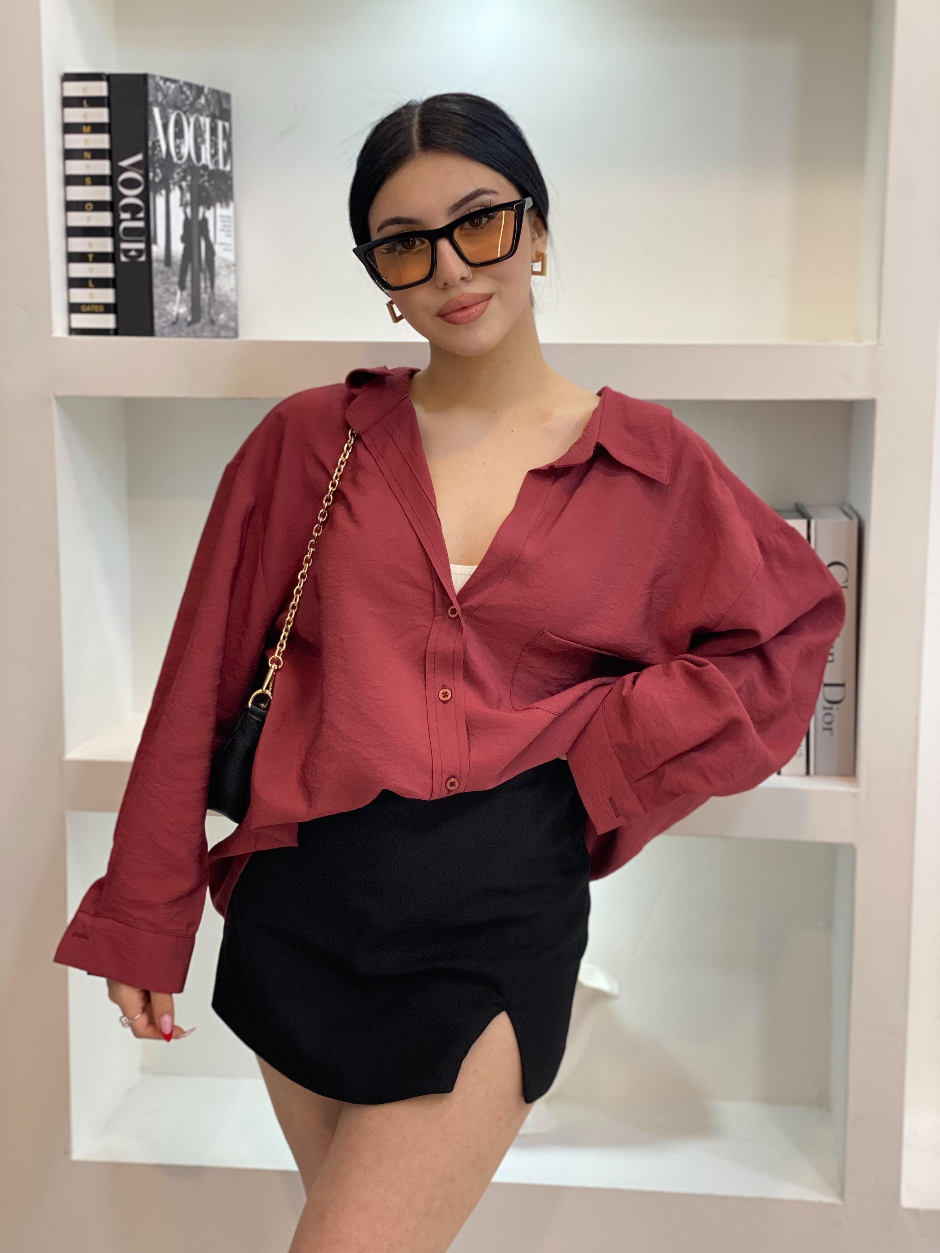 Bordo Oversize Önü Cepli Model Gömlek 