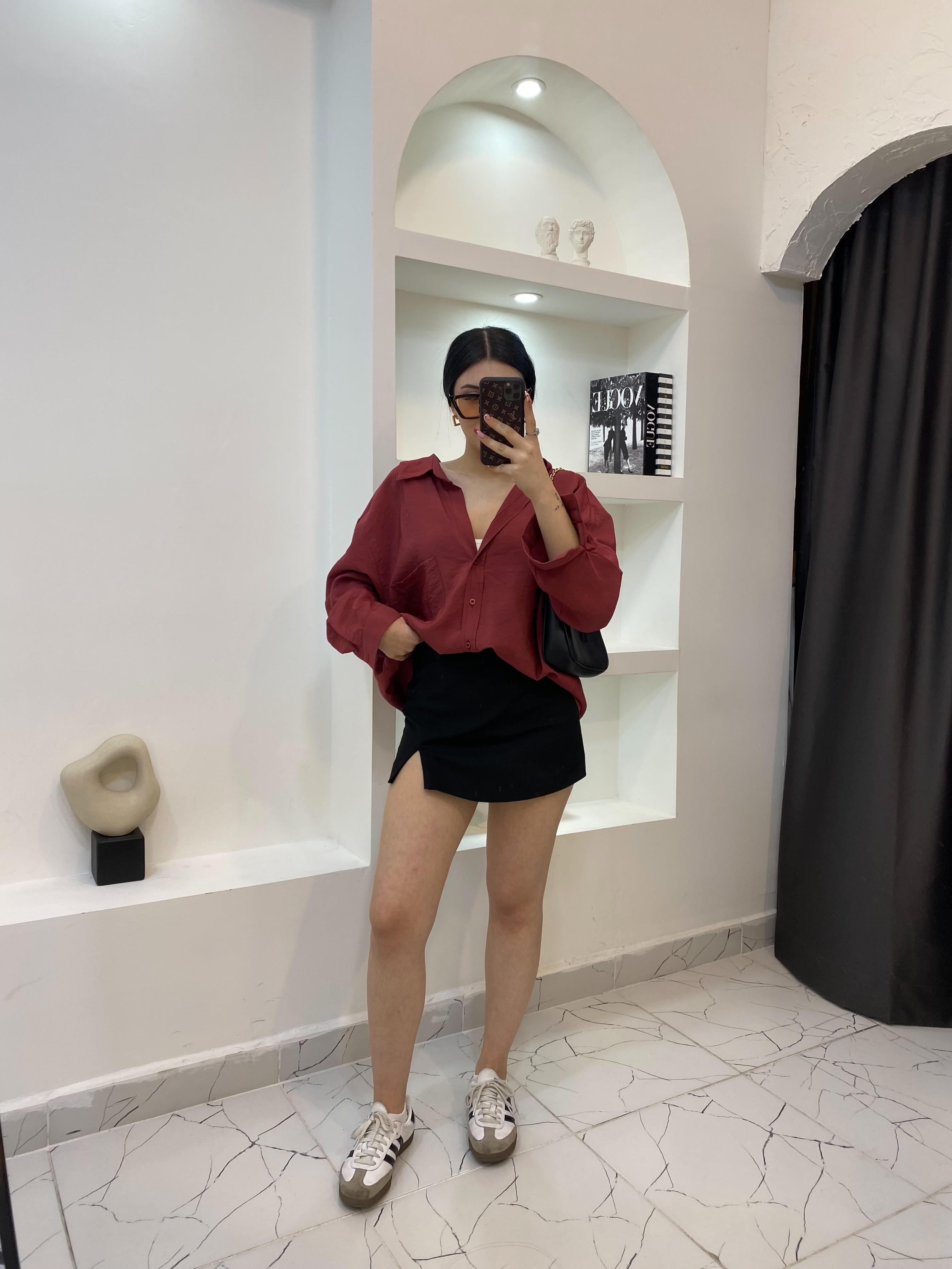 Bordo Oversize Önü Cepli Model Gömlek 