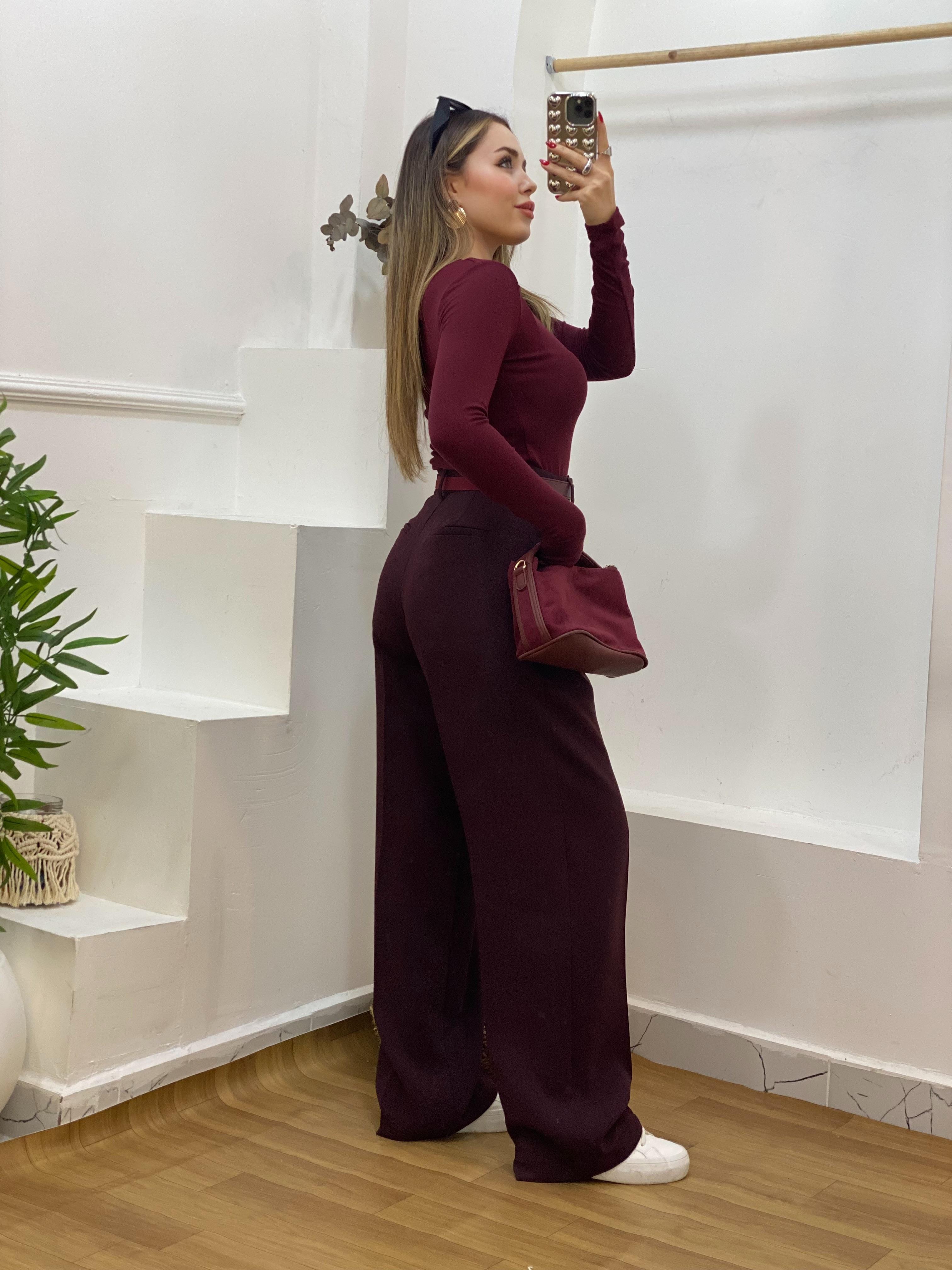 Bordo Parmak Geçirmeli Model Modal Kumaş Basic Bluz