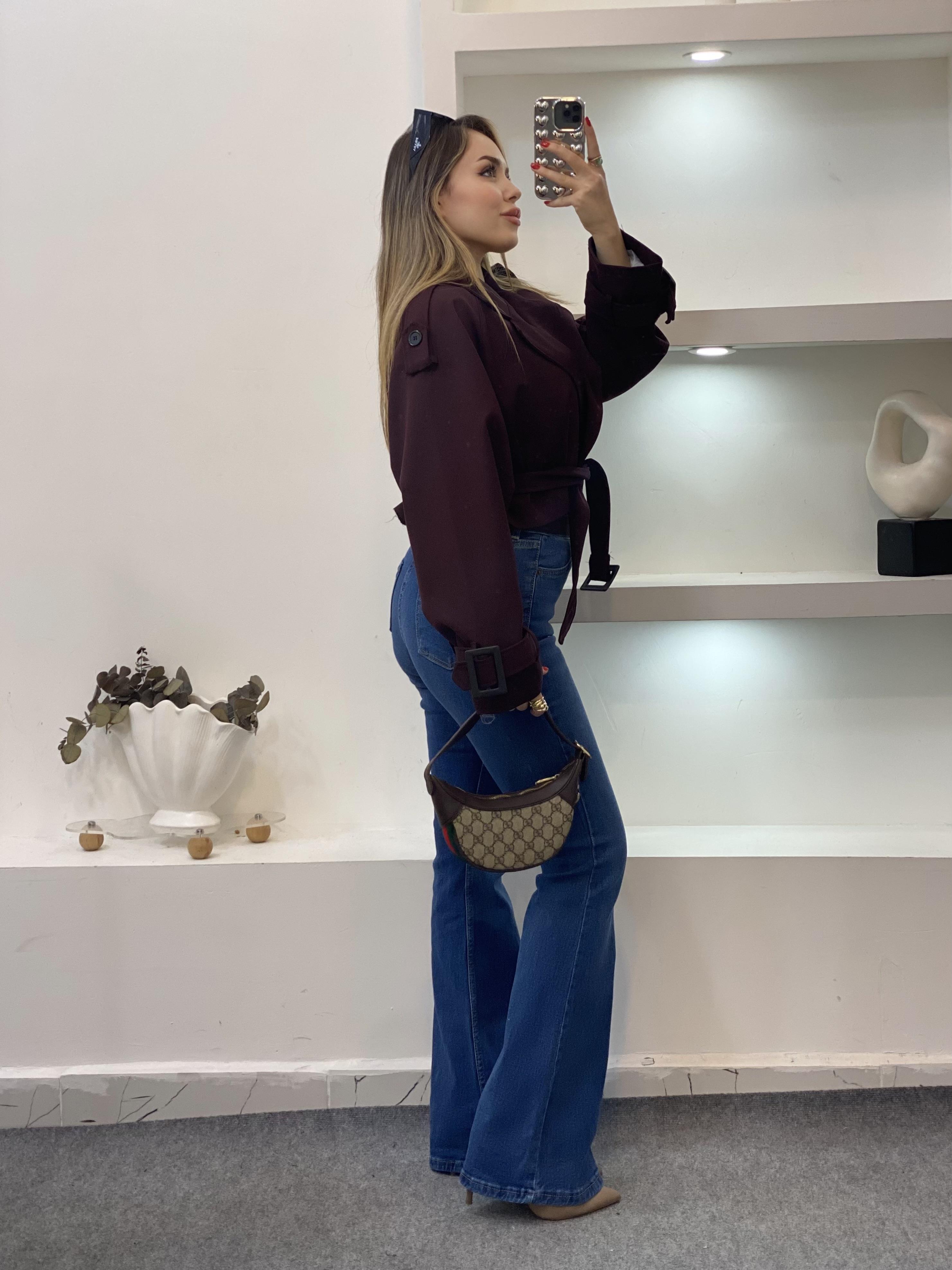 Bordo Premium Seri Kuşaklı Trenç