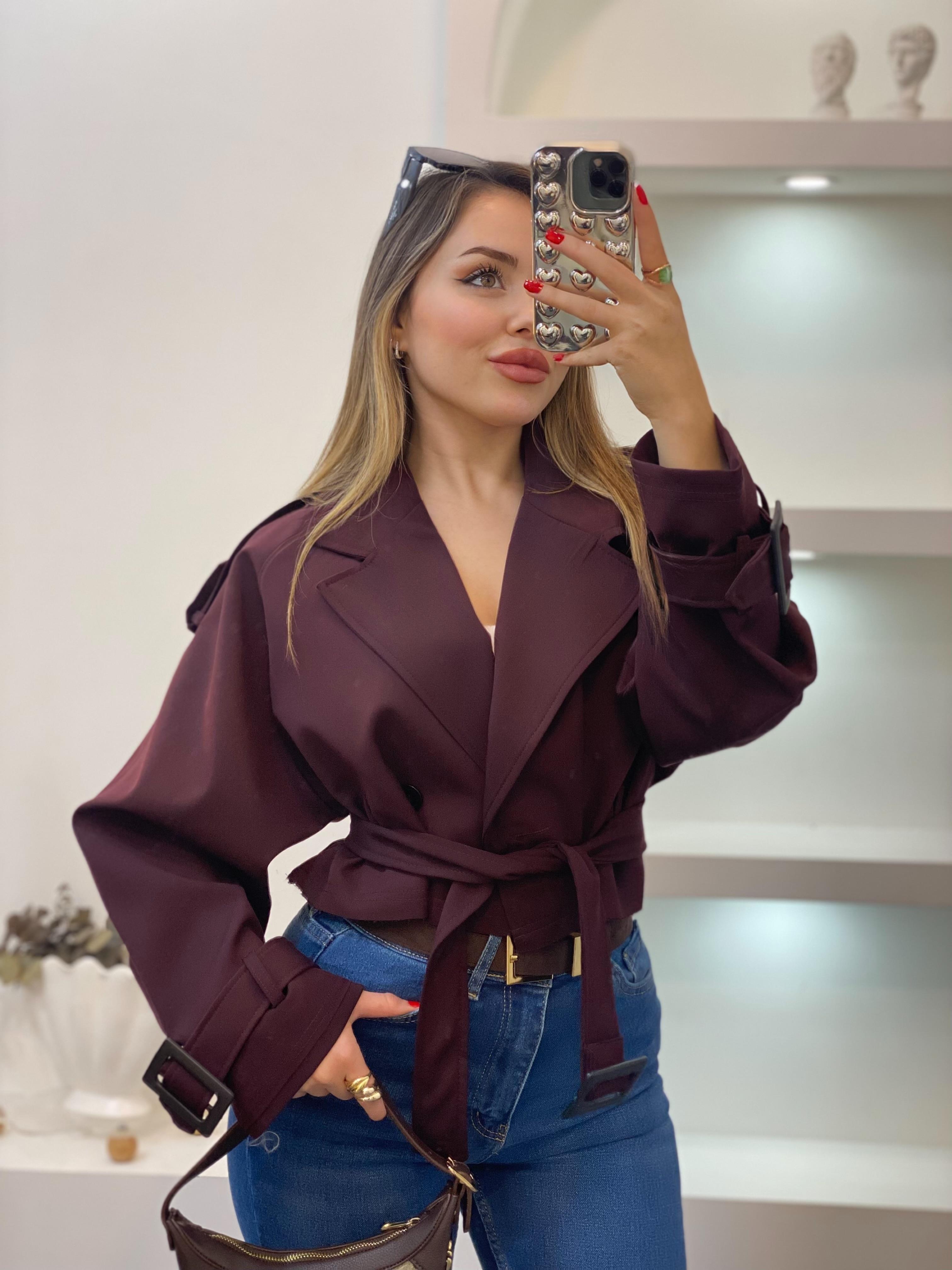 Bordo Premium Seri Kuşaklı Trenç