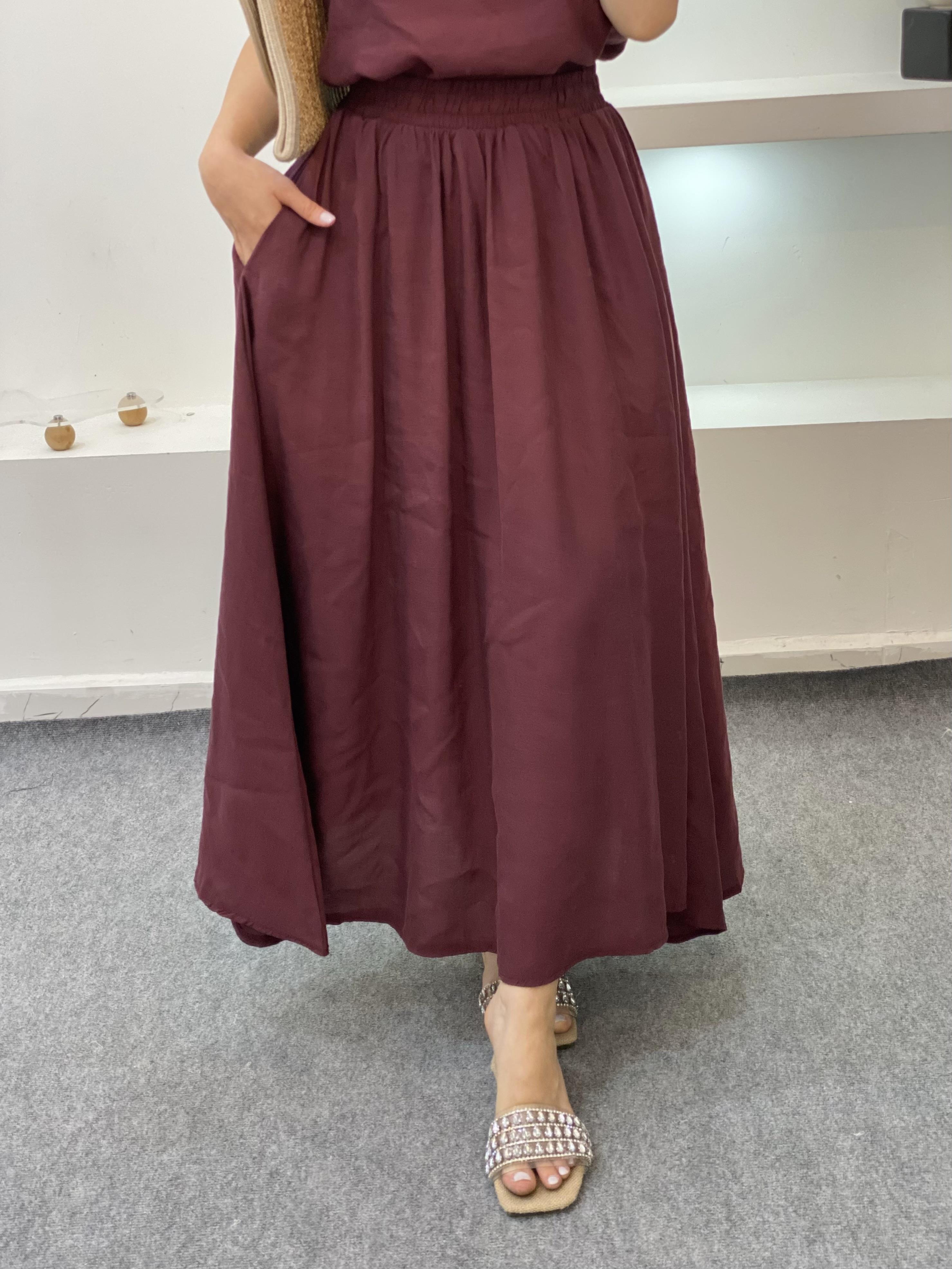 Bordo Tensel Bluz Etek Takım