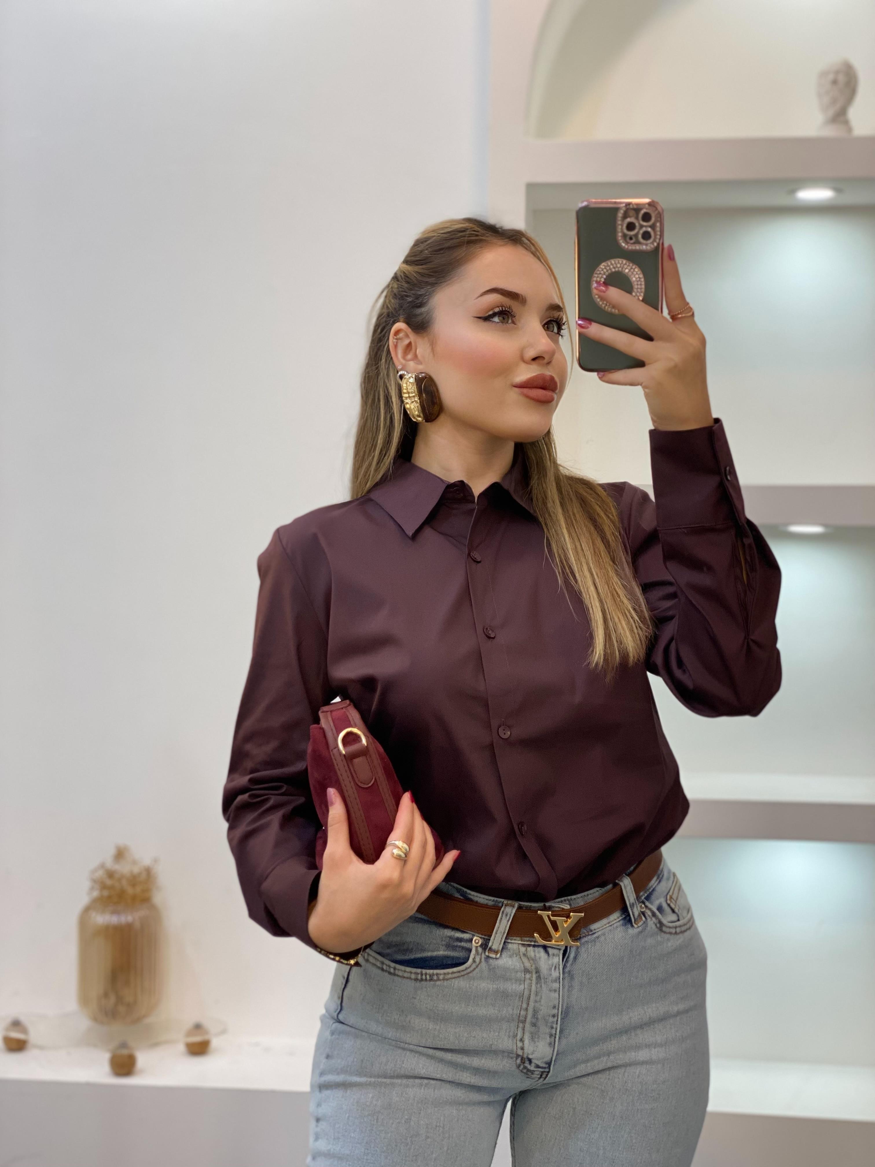 Bordo Uzun Kol Fit Gömlek 