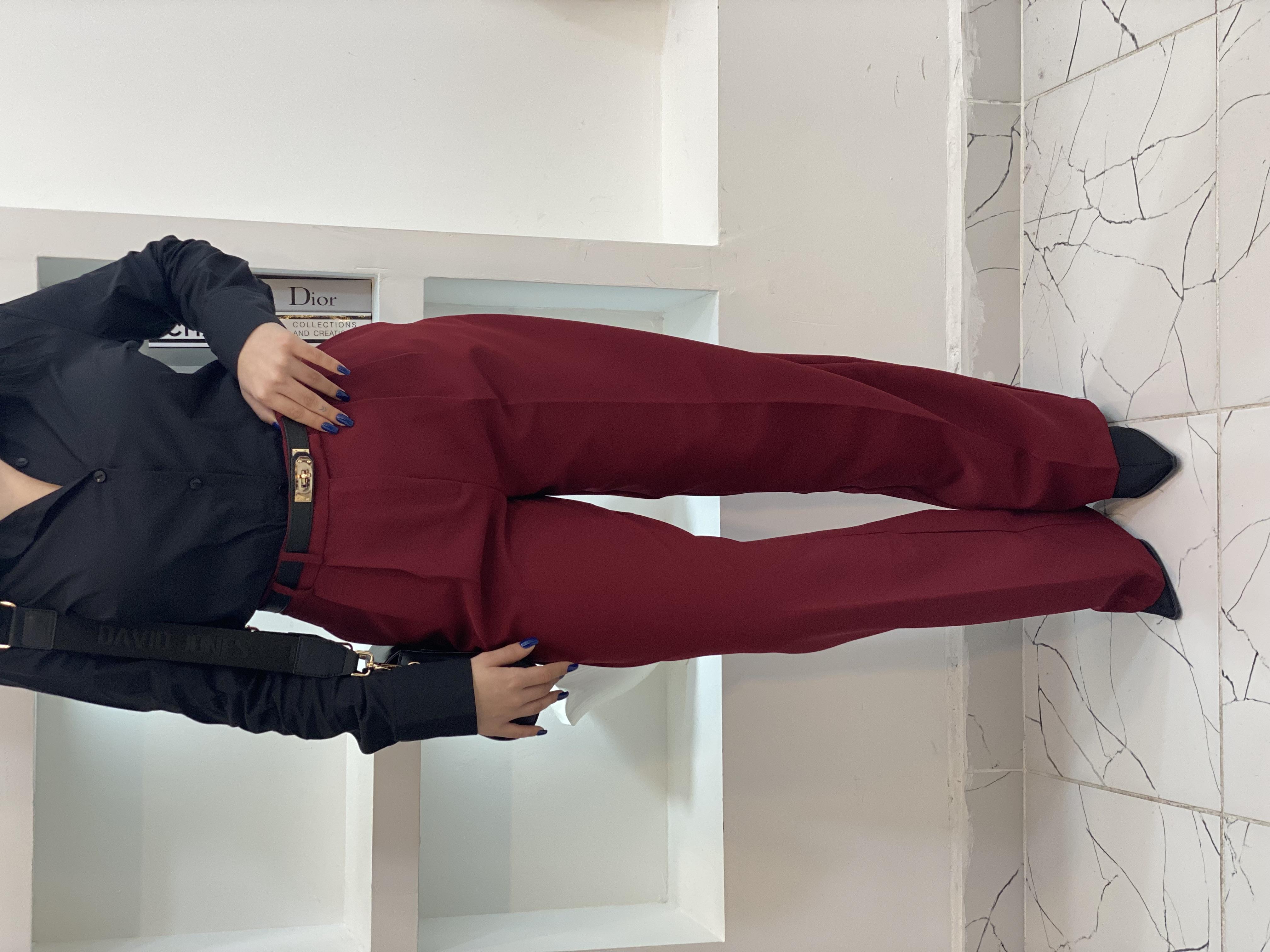 Bordo Yüksek Bel 4 Mevsim Giyilen Palazzo Pantolon 
