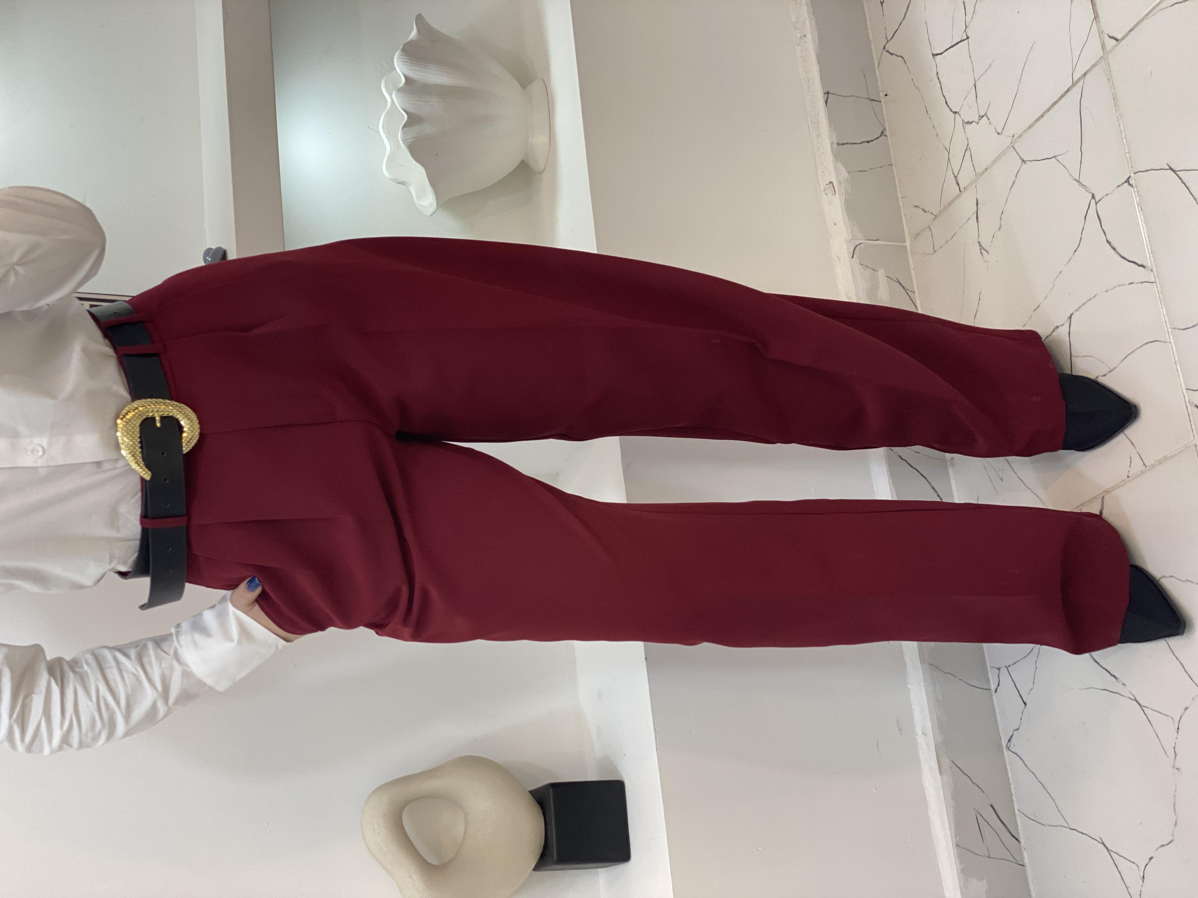 Bordo Yüksek Bel 4 Mevsim Giyilen Palazzo Pantolon 
