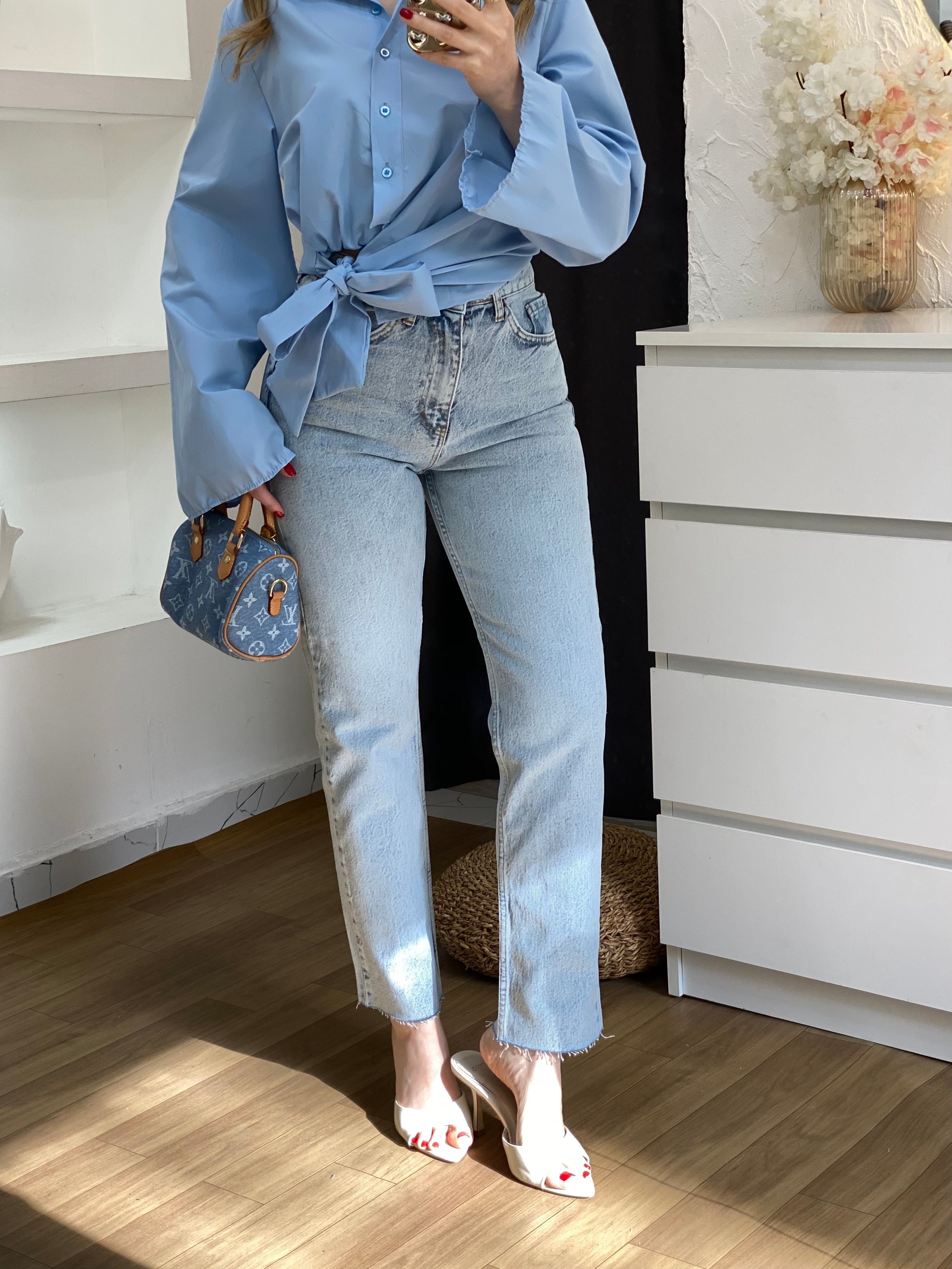 Buz Mavi Yüksek Bel Boyfit Jean