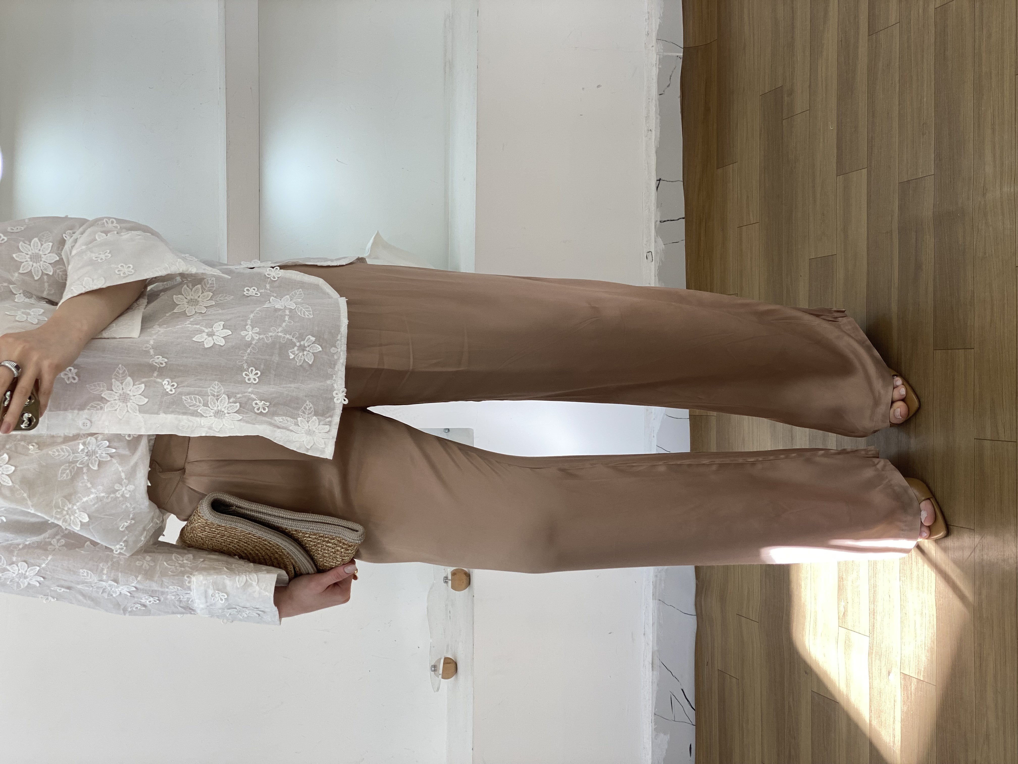 Camel Renk Saten Pantolon 