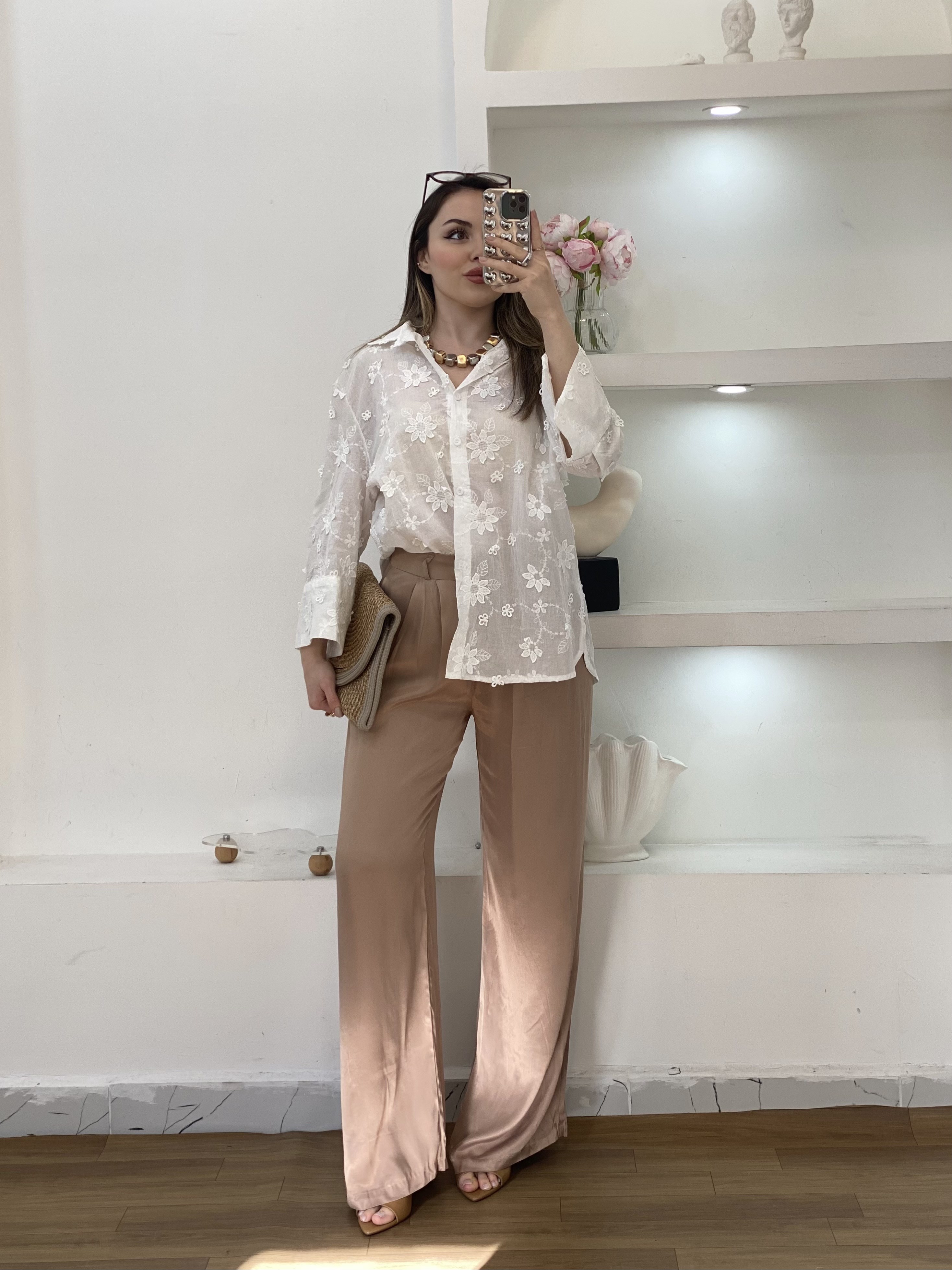 Camel Renk Saten Pantolon 