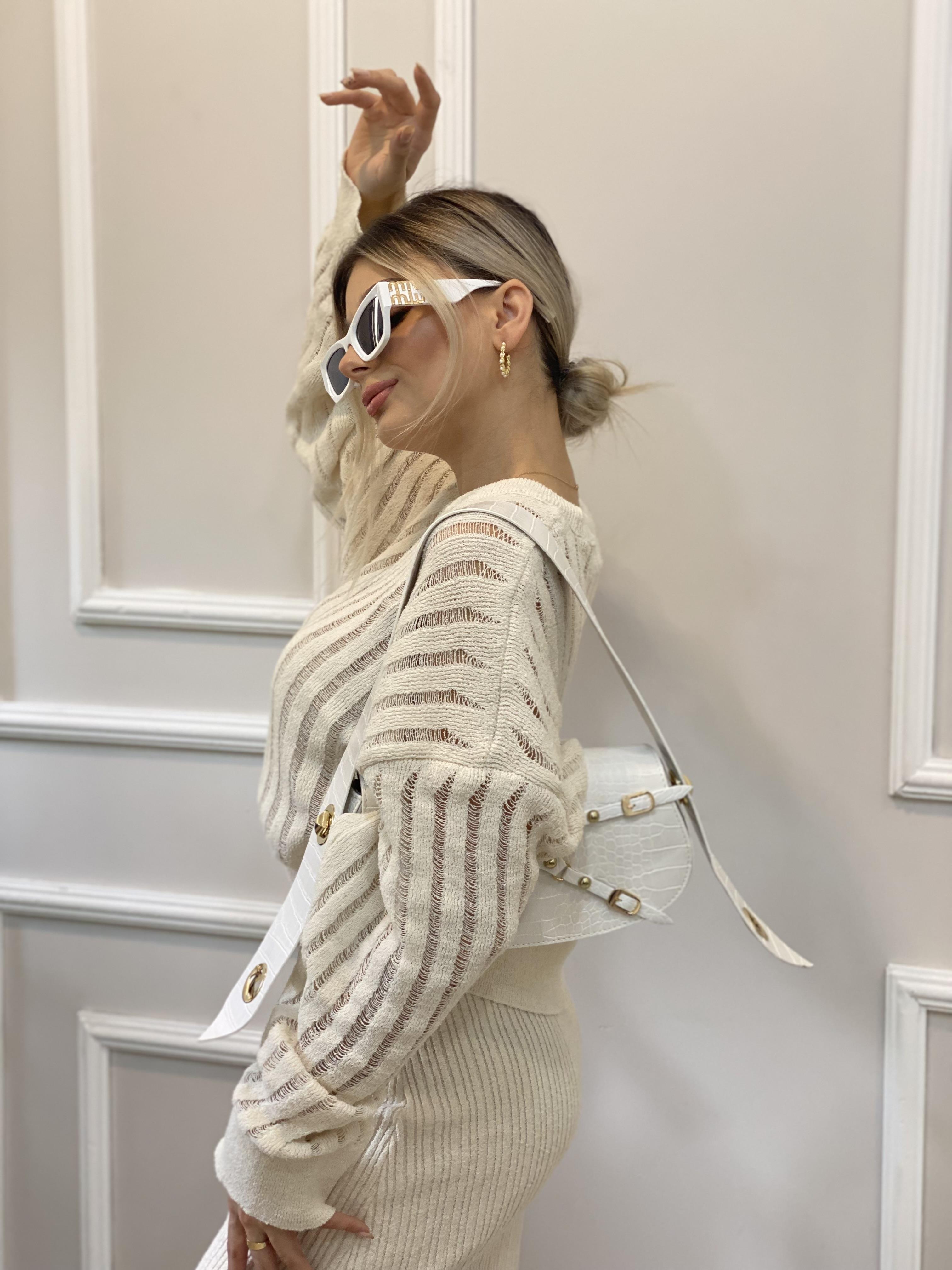 Ekru Ajurlu lüx Kalite Triko Etekli Takım 