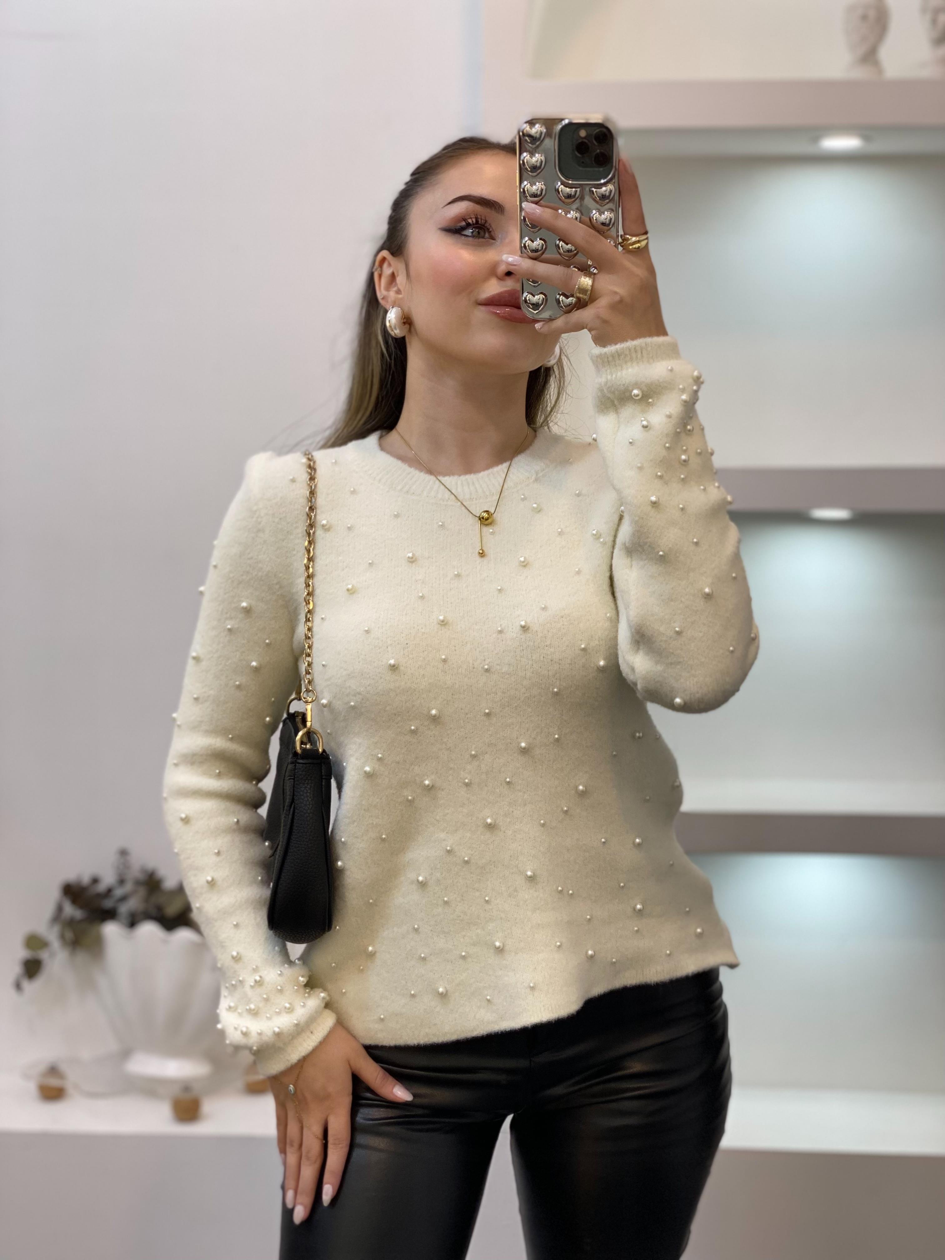 Ekru Dağınık İncili Yumoş Dokulu Kazak