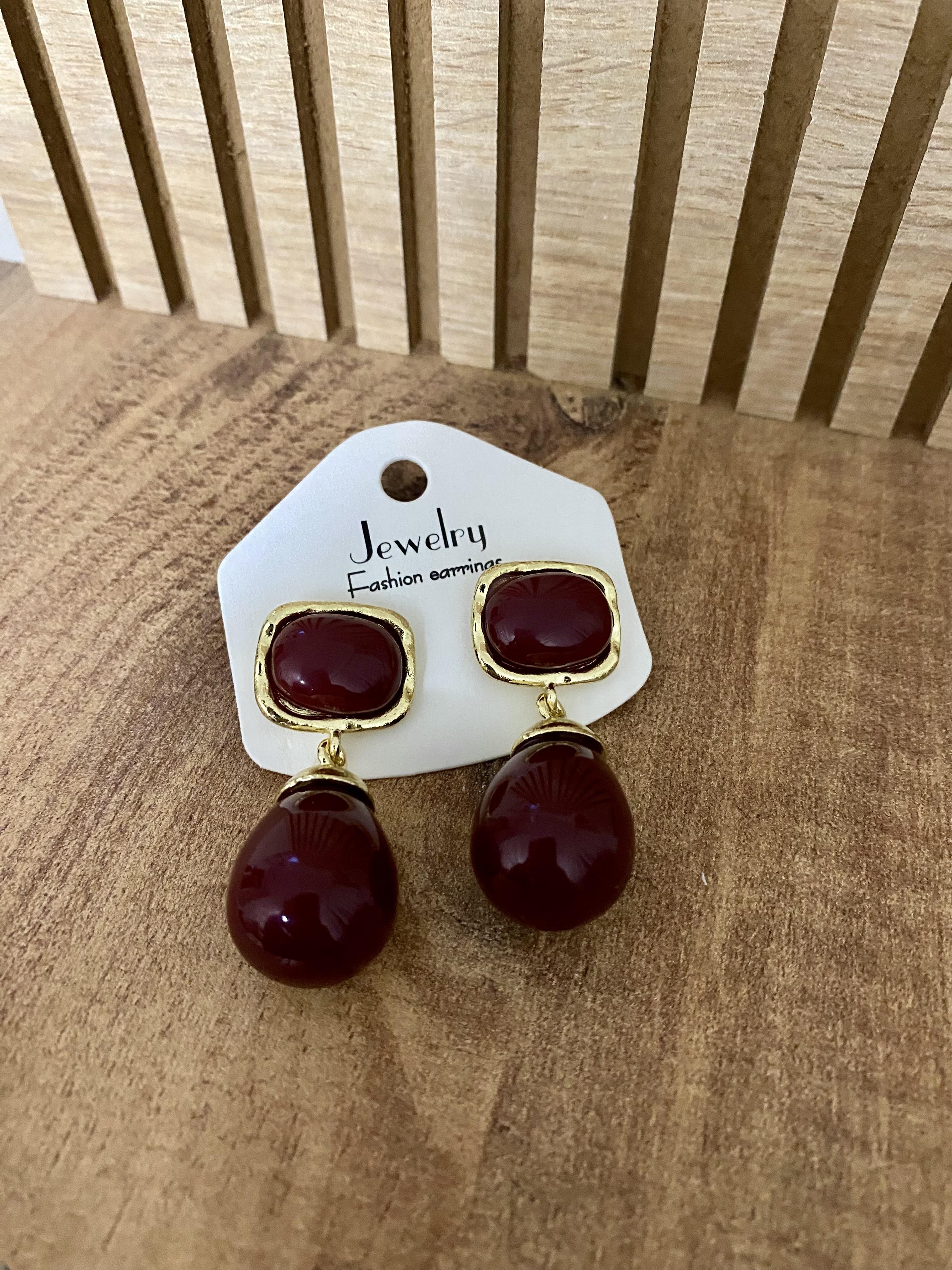 Gold Bordo Marka Model Damla Küpe