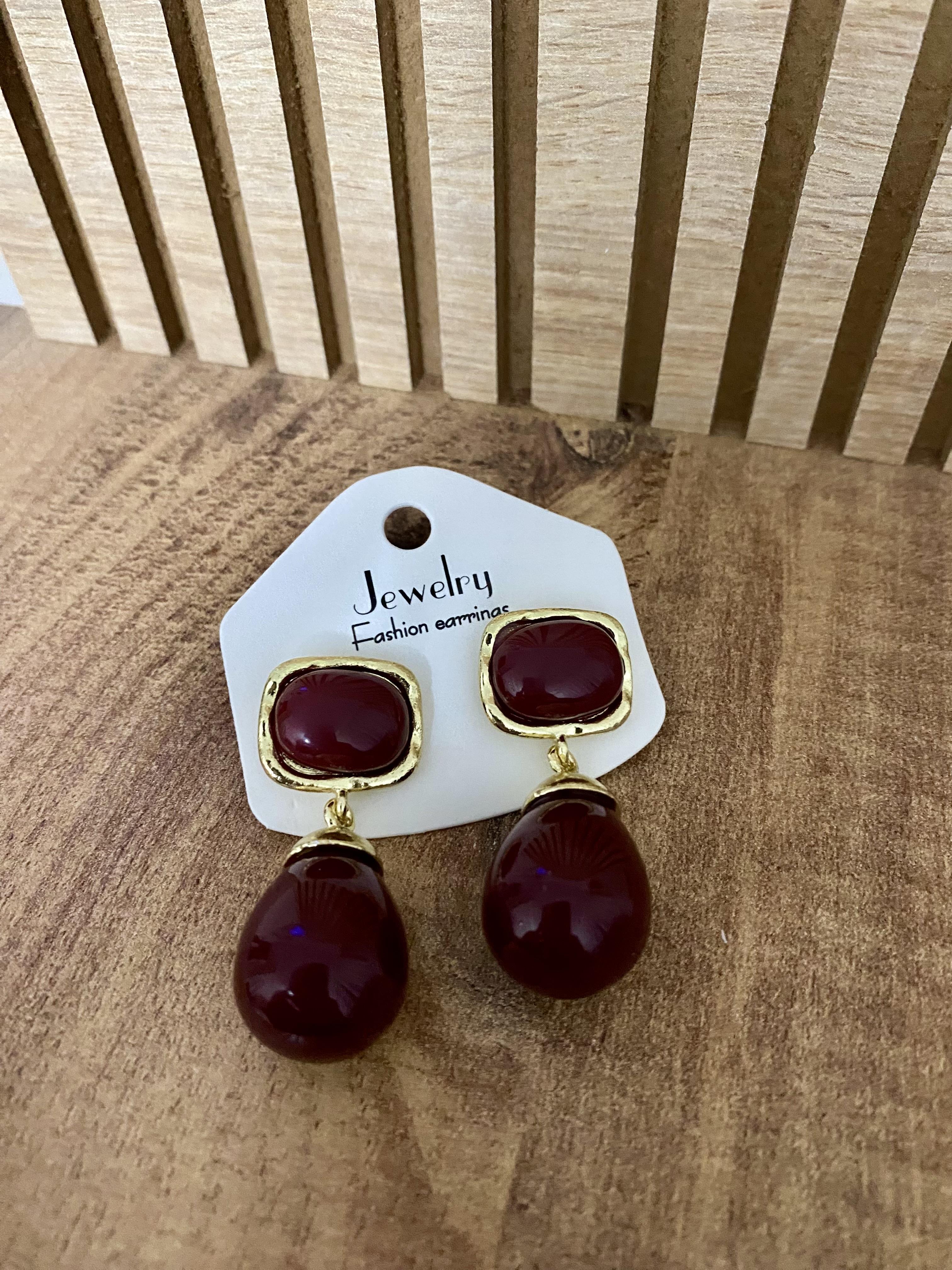 Gold Bordo Marka Model Damla Küpe