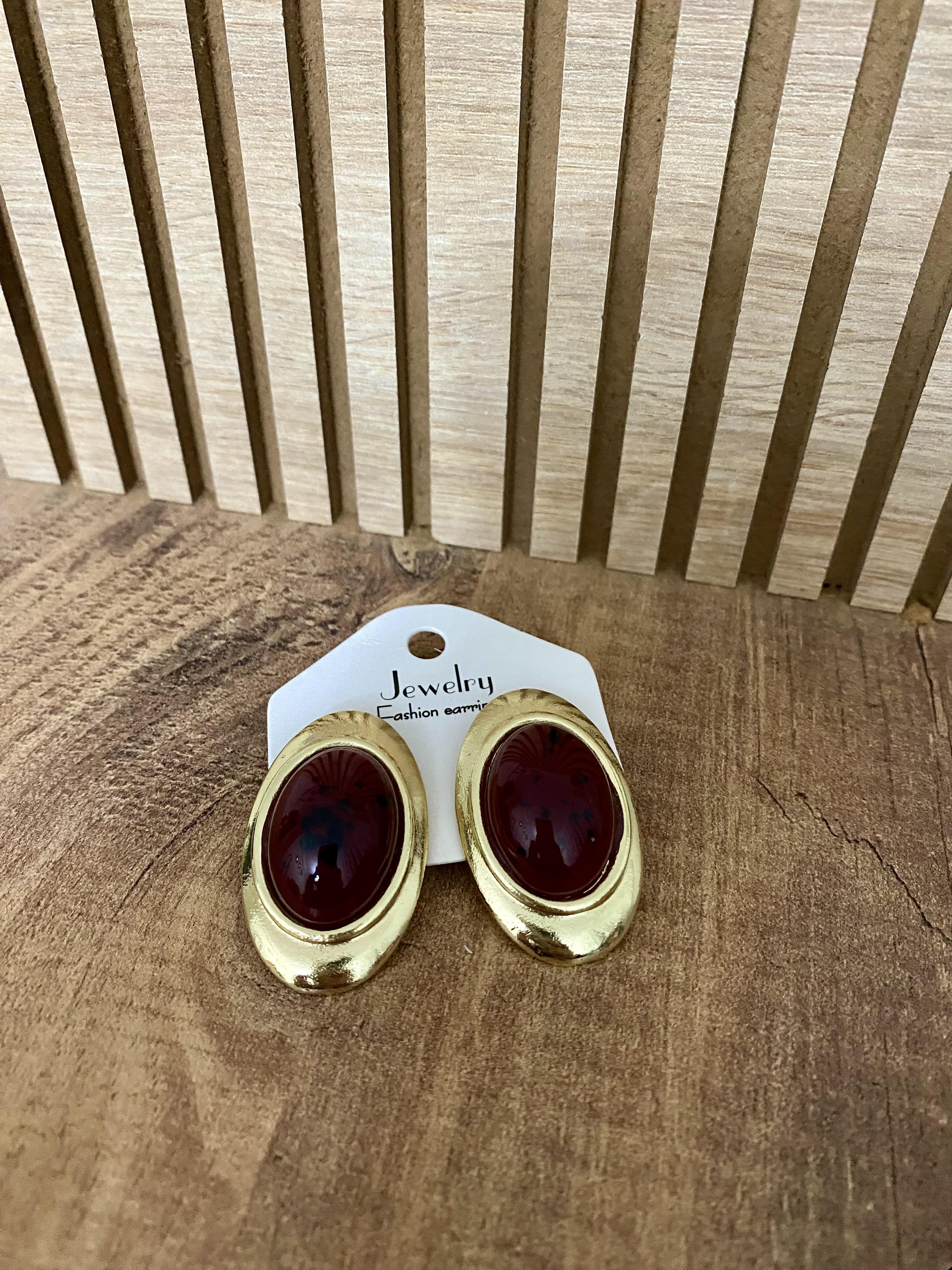 Gold Bordo Marka Model Oval Küpe