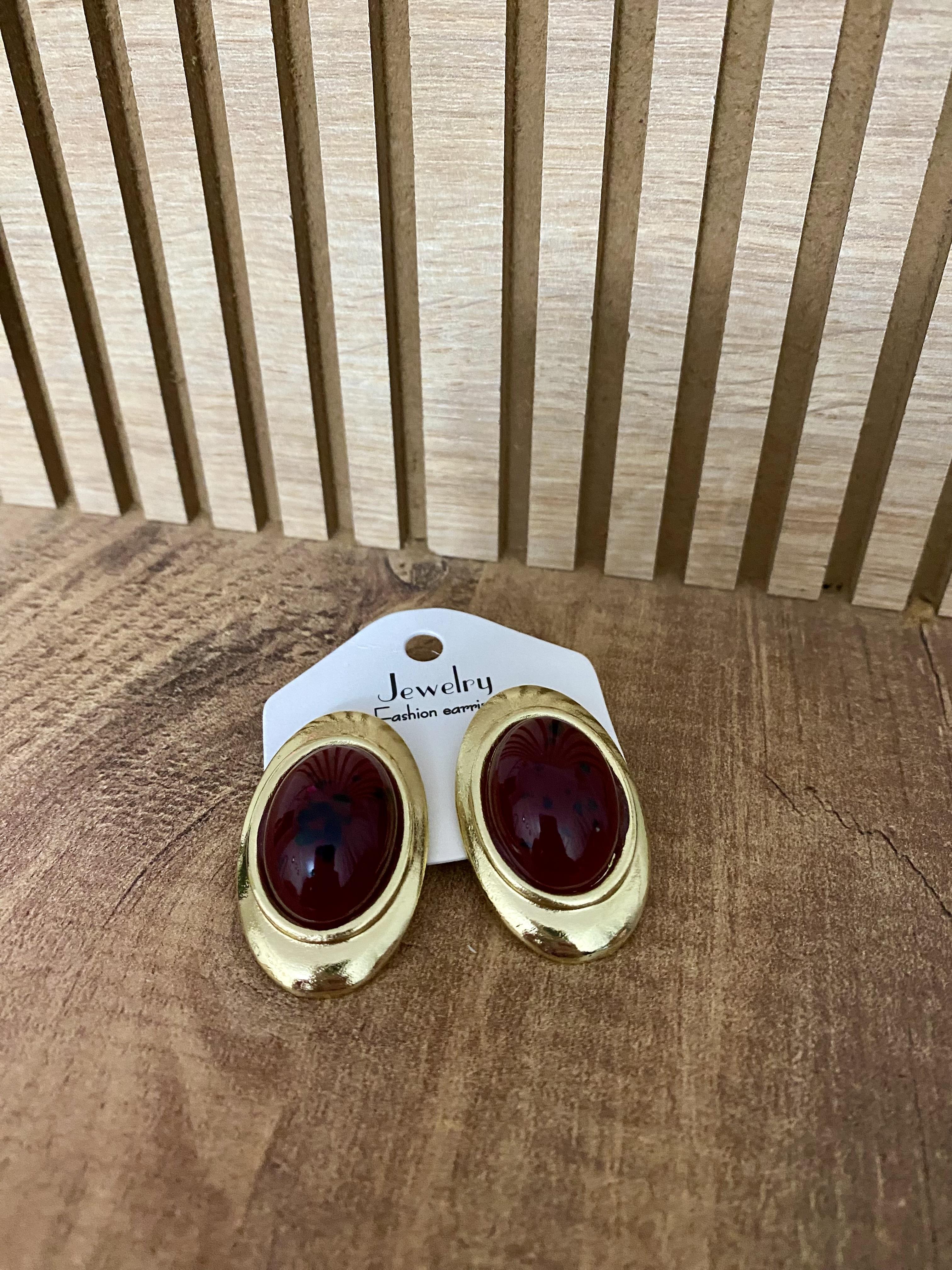 Gold Bordo Marka Model Oval Küpe