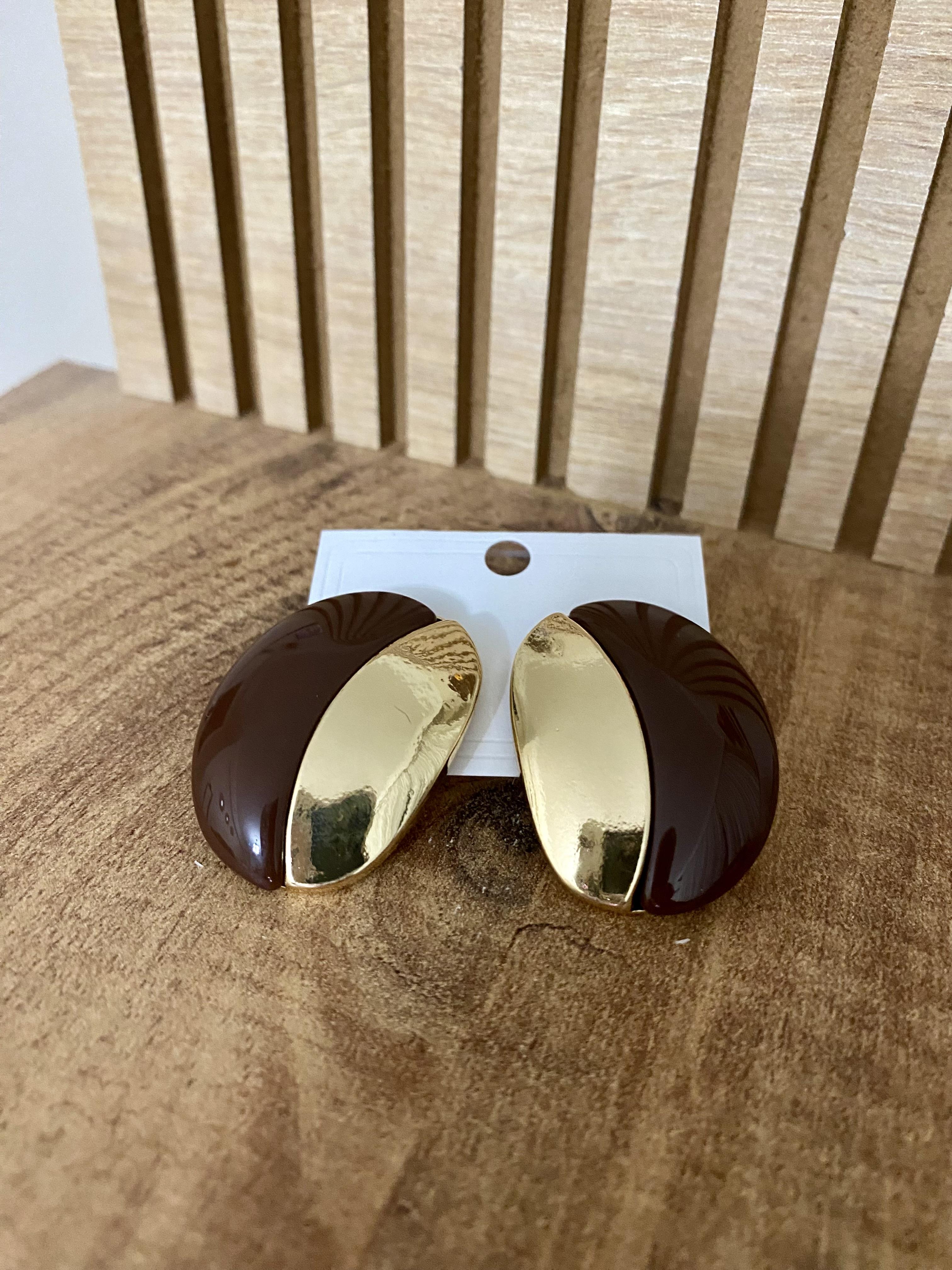 Gold Kahve Renkli Marka Model Oval Küpe