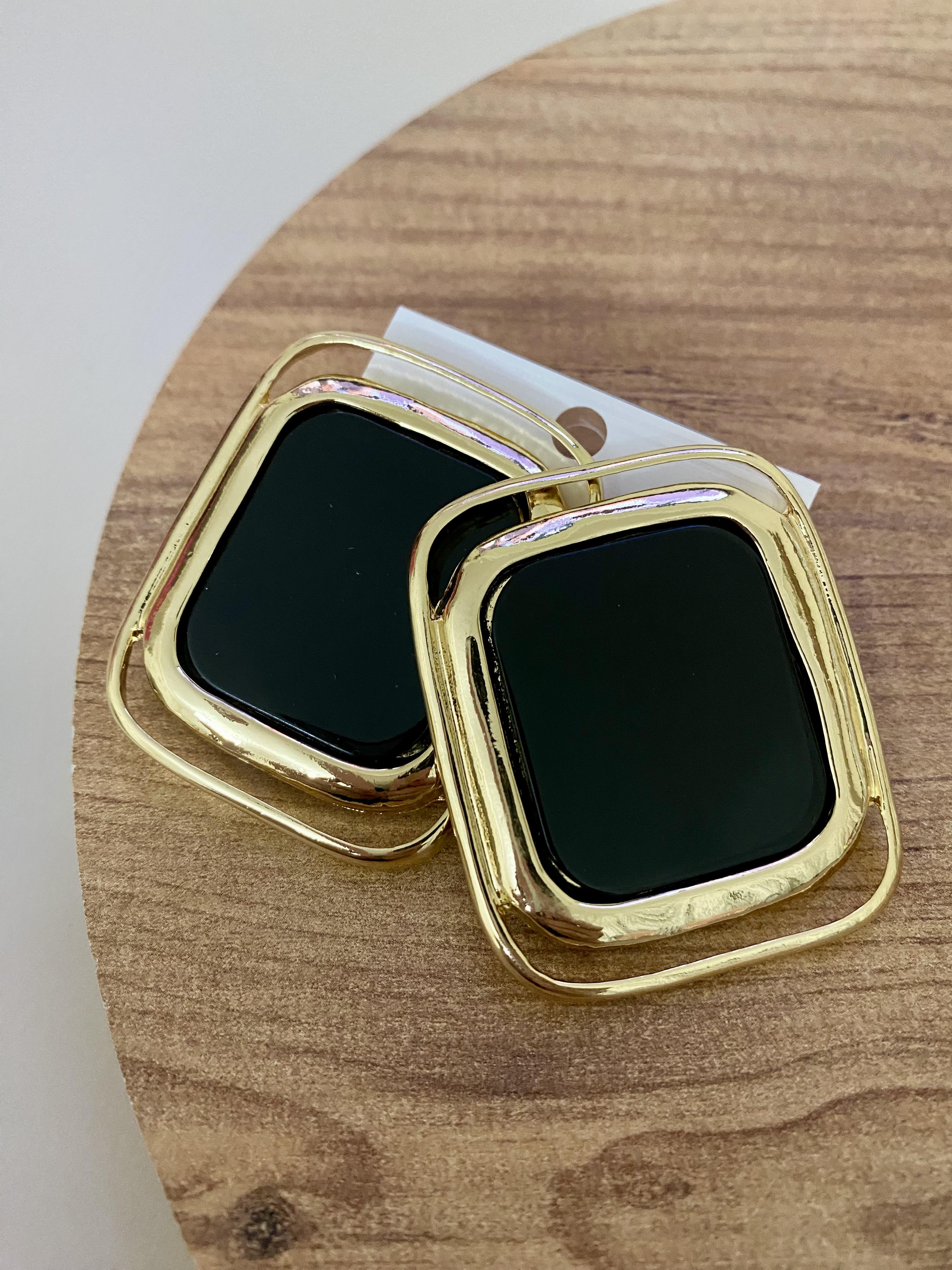 Gold Siyah Plaka Küpe