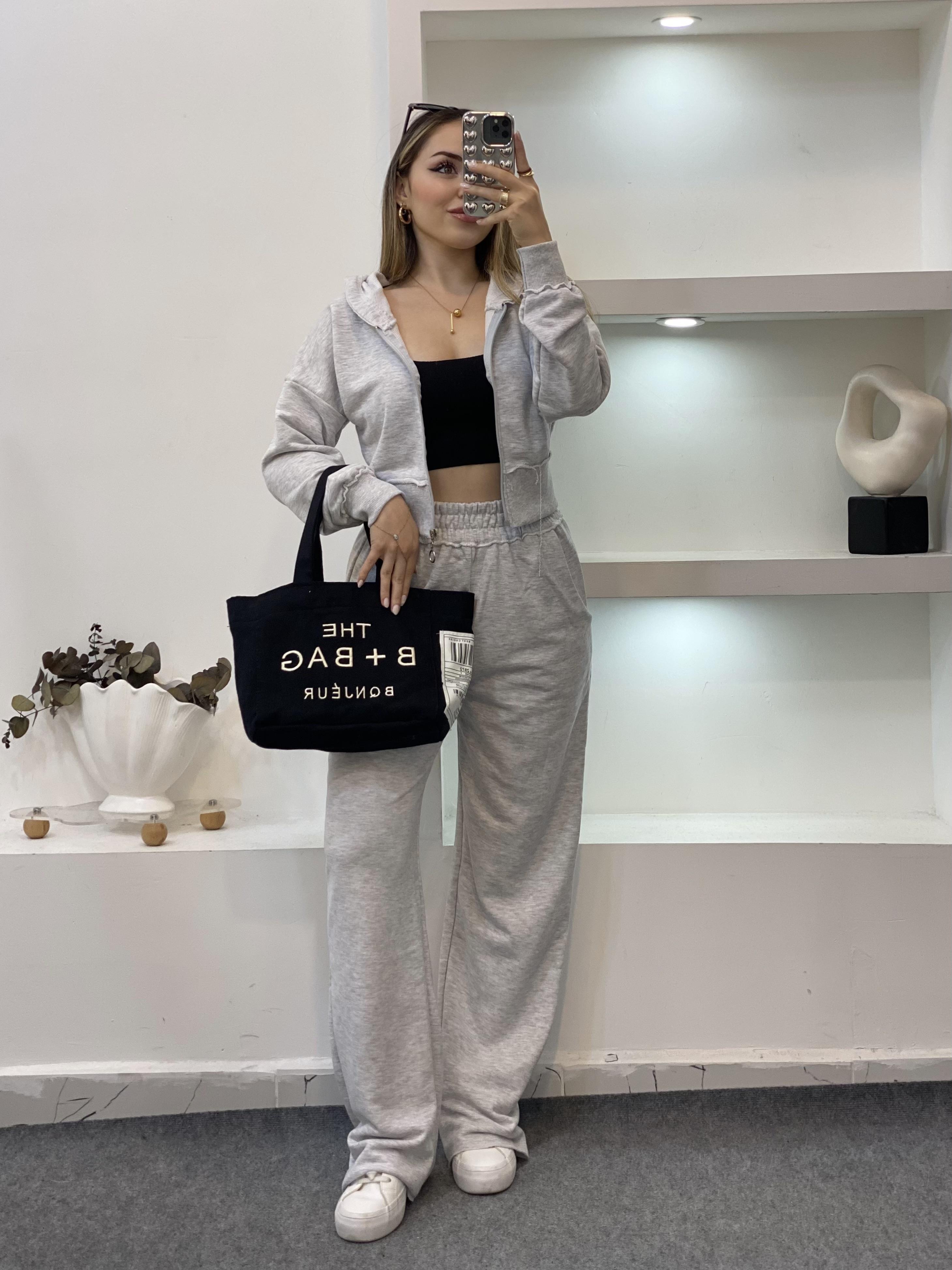 Gri Kapşonlu Model Eşofman Takım