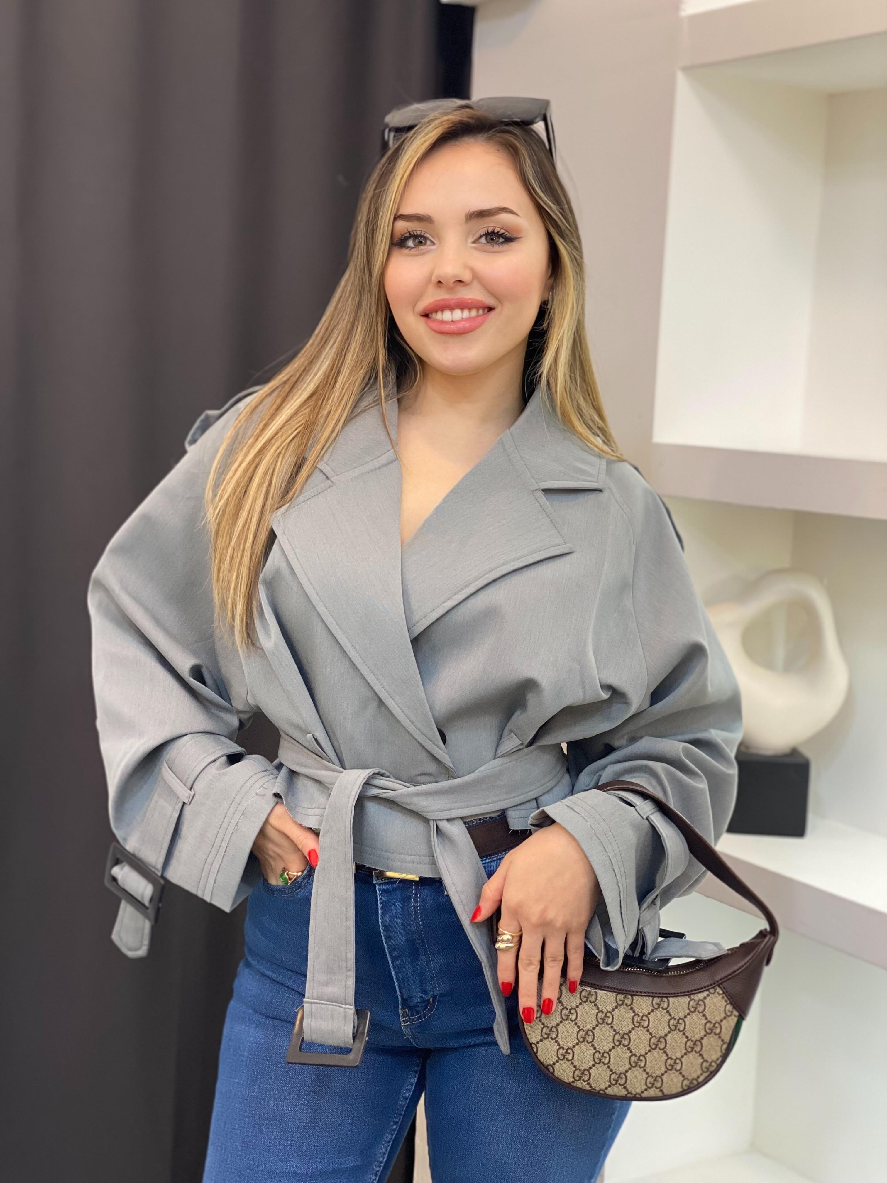 Gri Premium Seri Kuşaklı Trenç