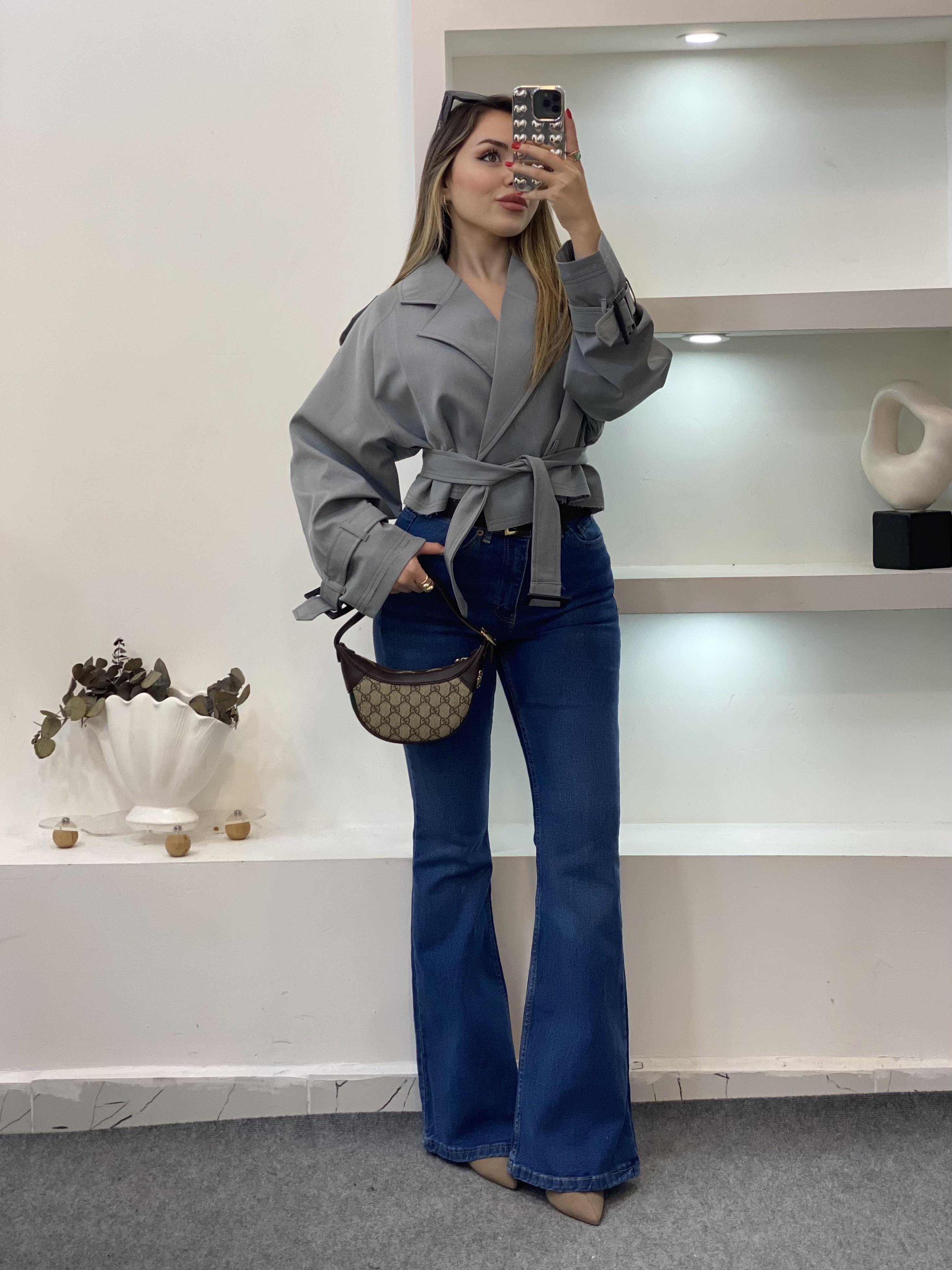 Gri Premium Seri Kuşaklı Trenç