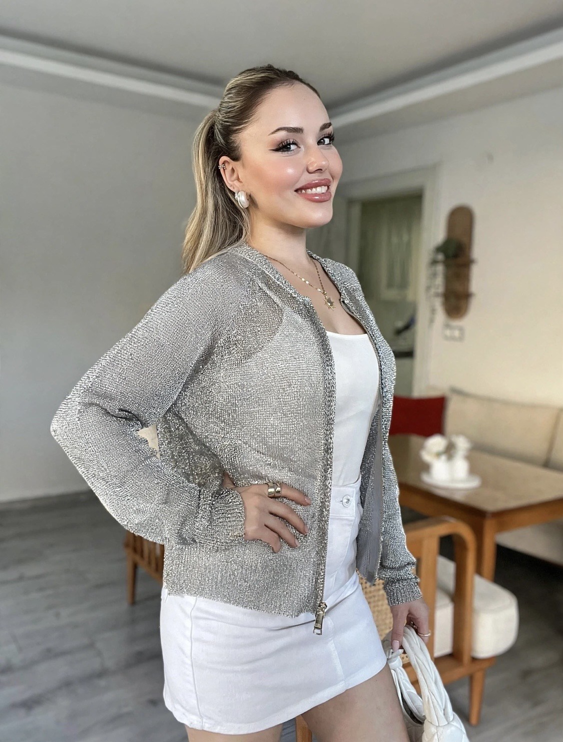 Gümüş Fermuarlı Hırka