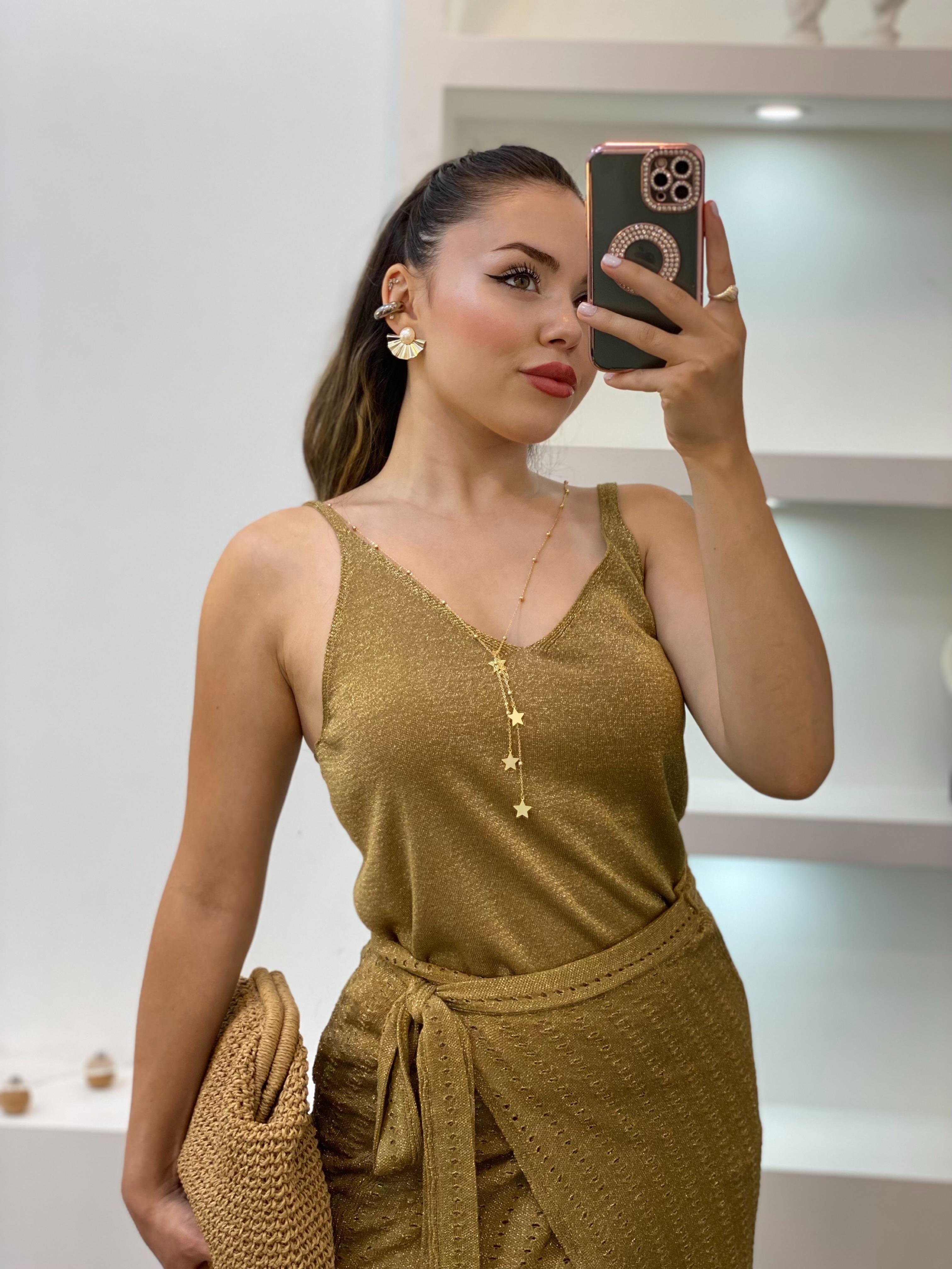 Haki Gold Sim Dokulu  Etekli Triko Takım
