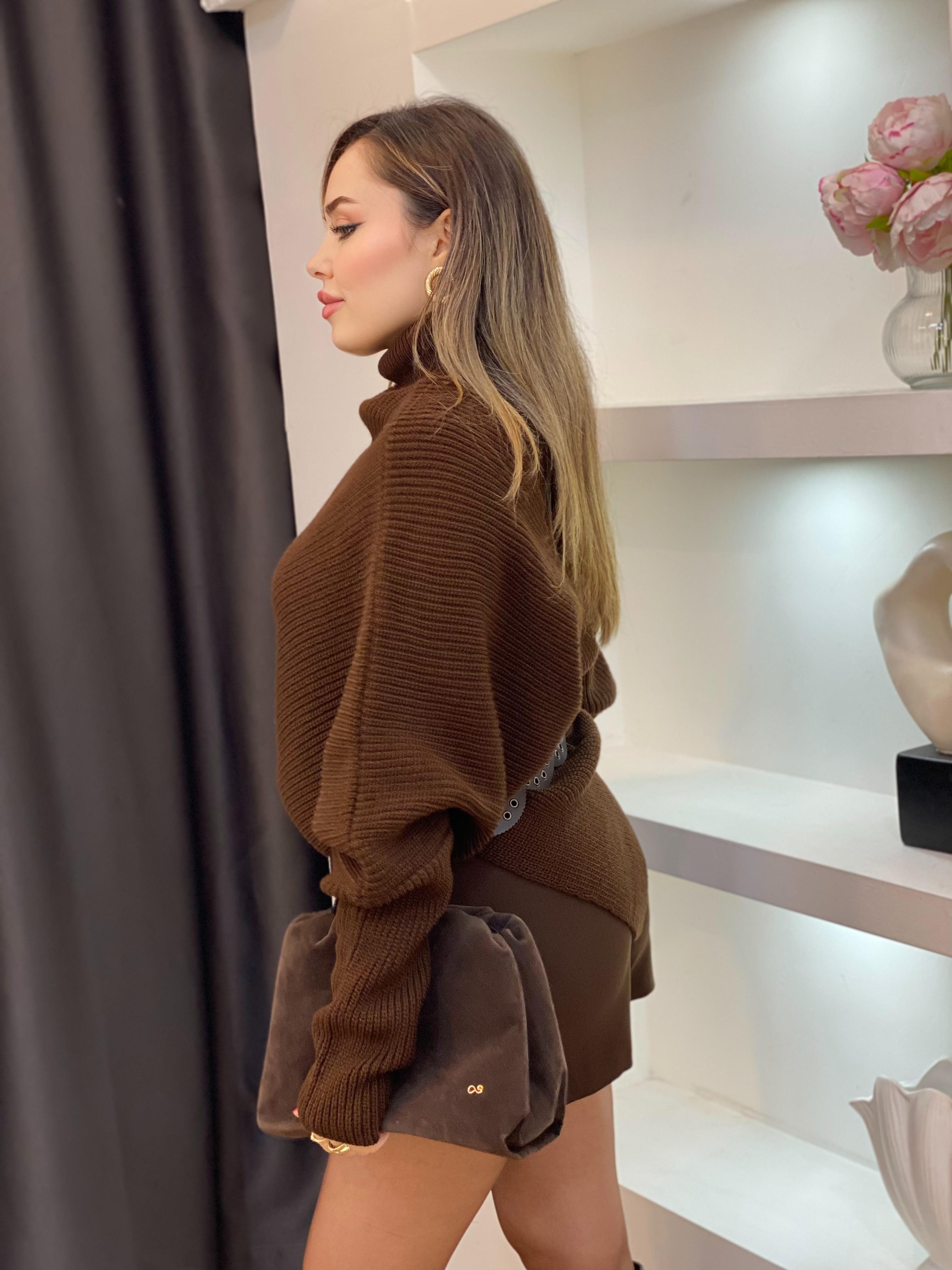 Kahve Asimetrik Model Boğazlı Kazak