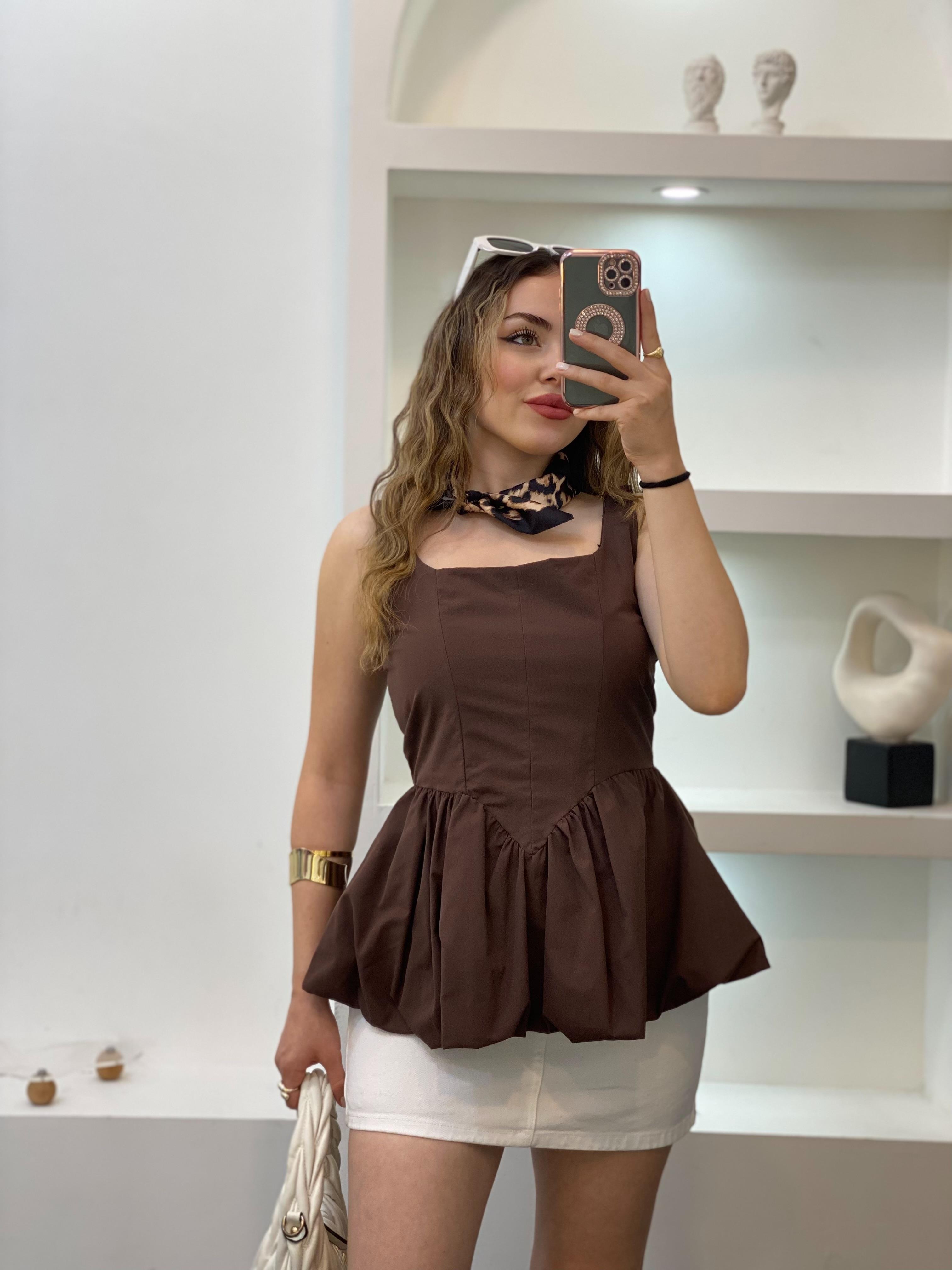 Kahve Balon Etek Marka Model Bluz