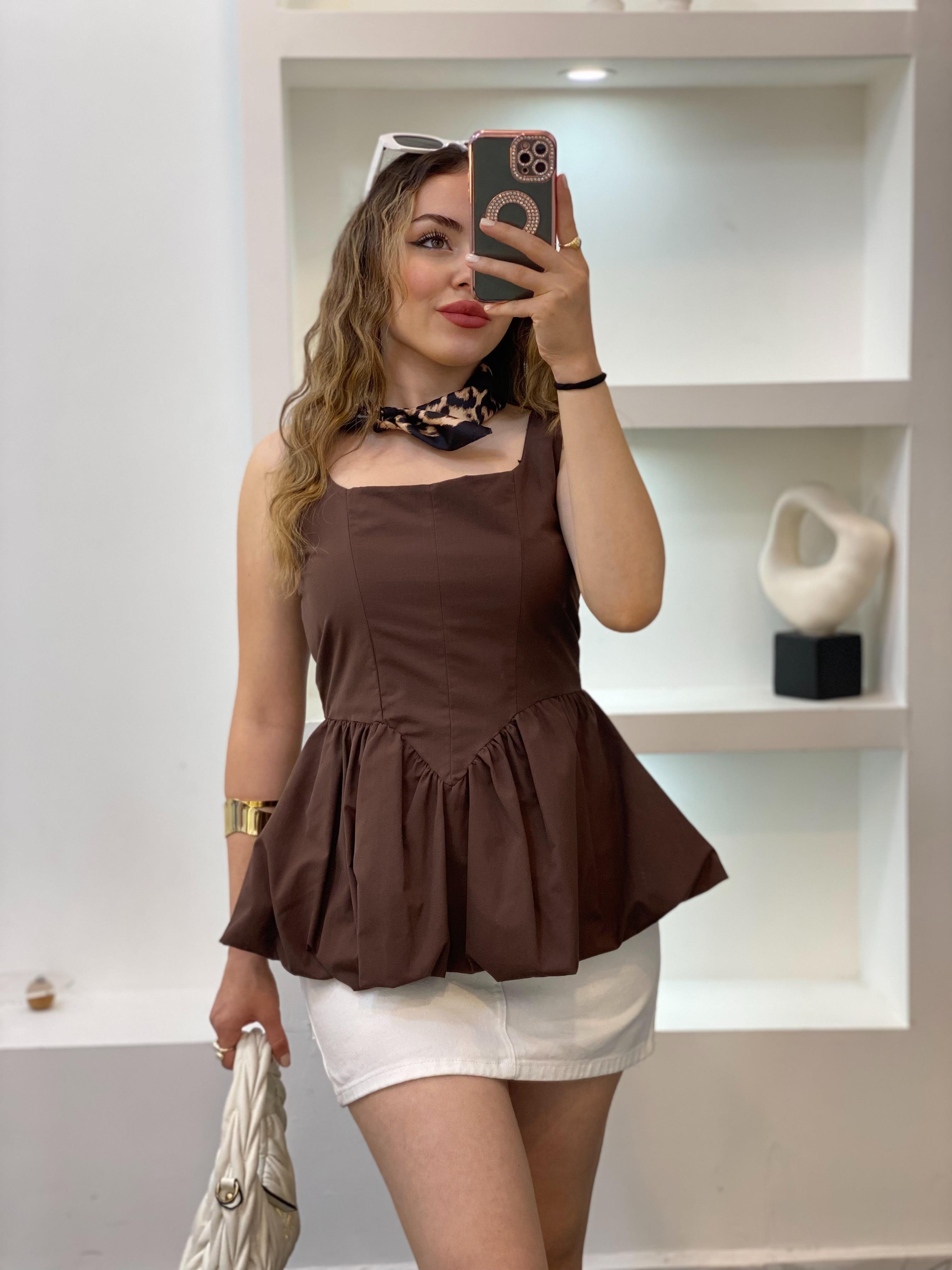 Kahve Balon Etek Marka Model Bluz