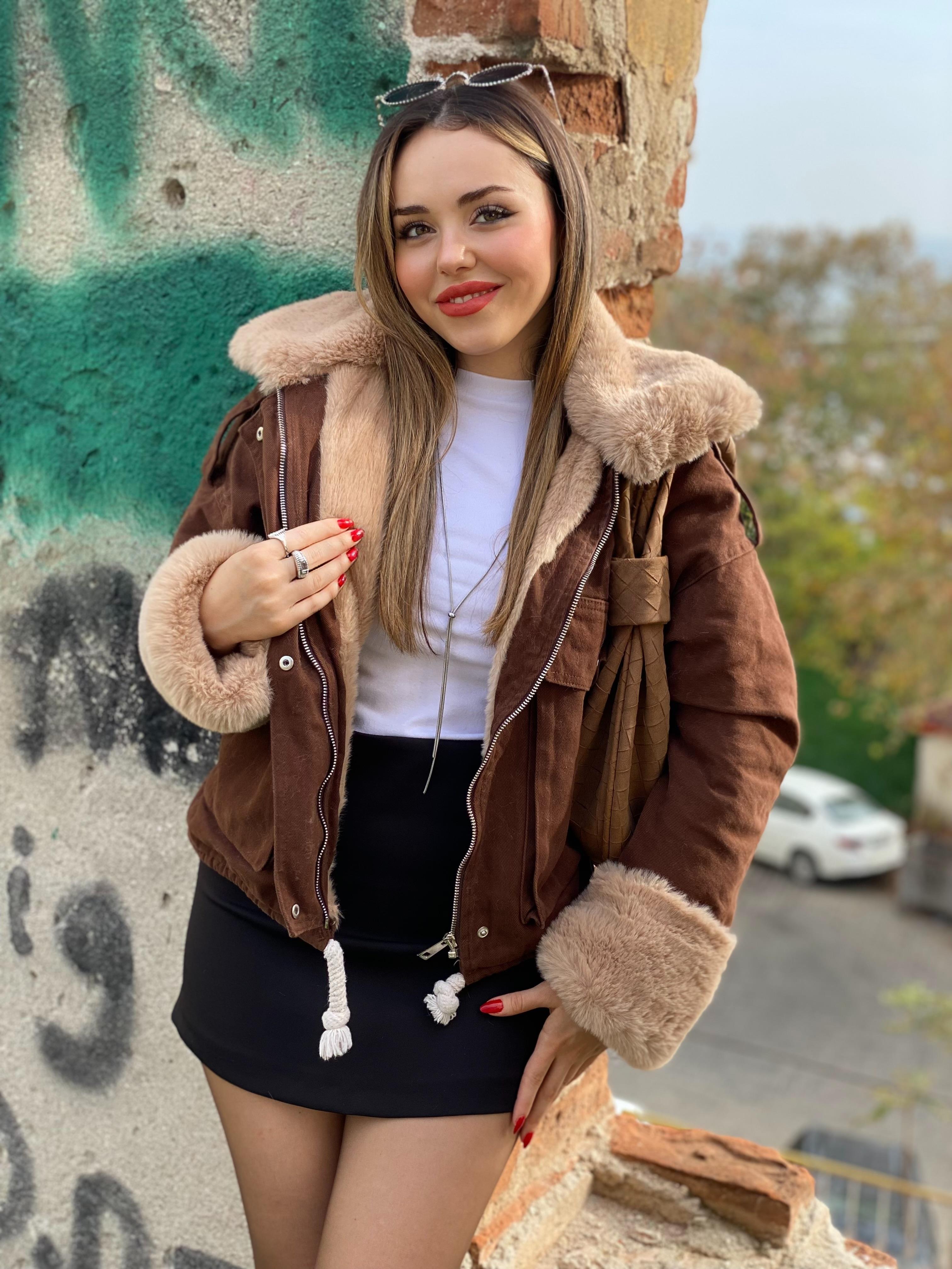 Kahve Bej İçi Full Kürklü Kot Mont