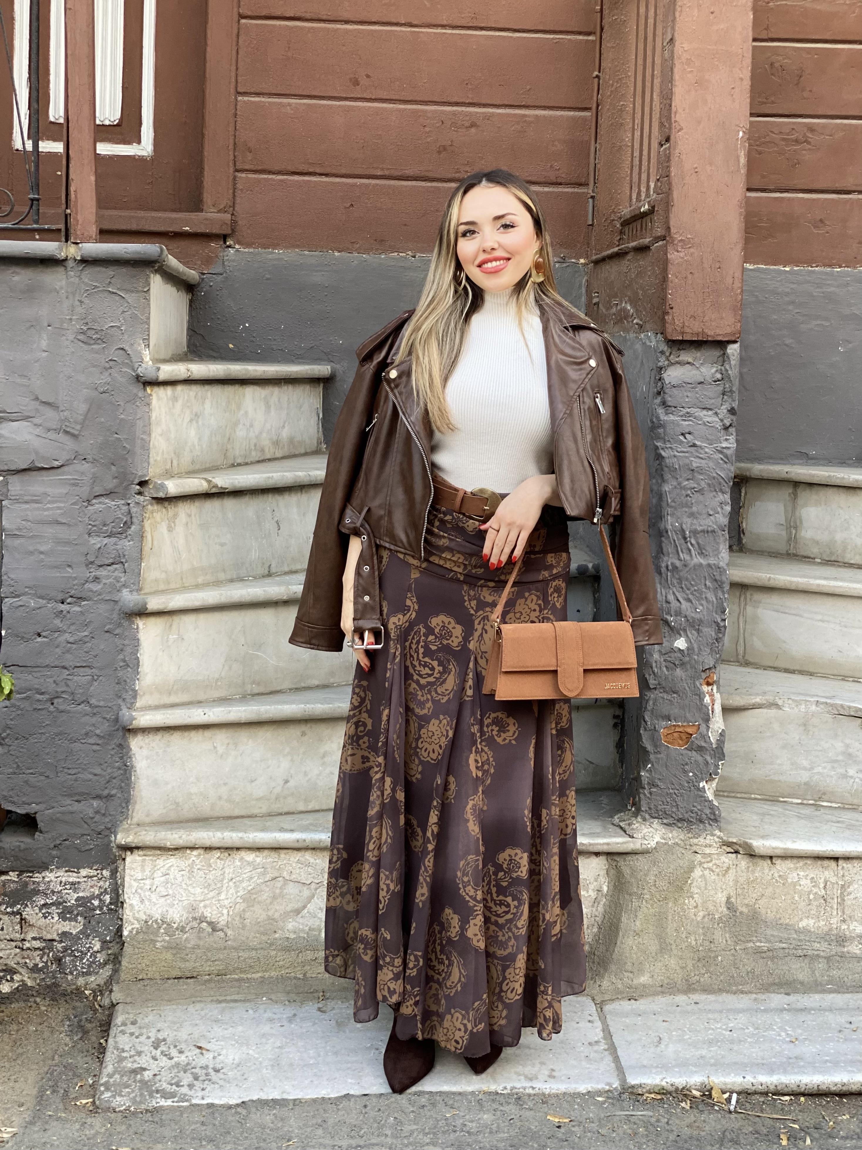 Kahve Beli Drapeli Etek