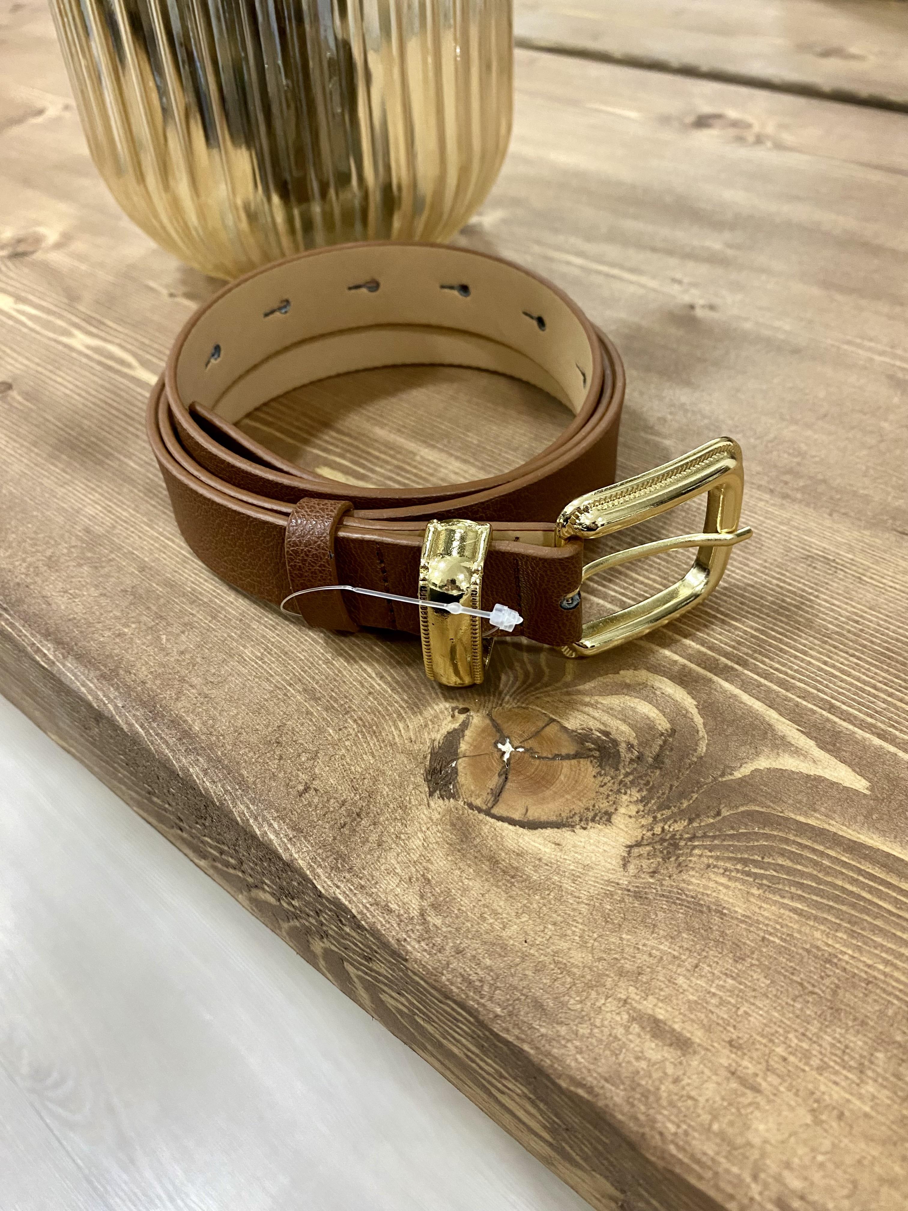 Kahve Gold Kaplama Deri Kemer