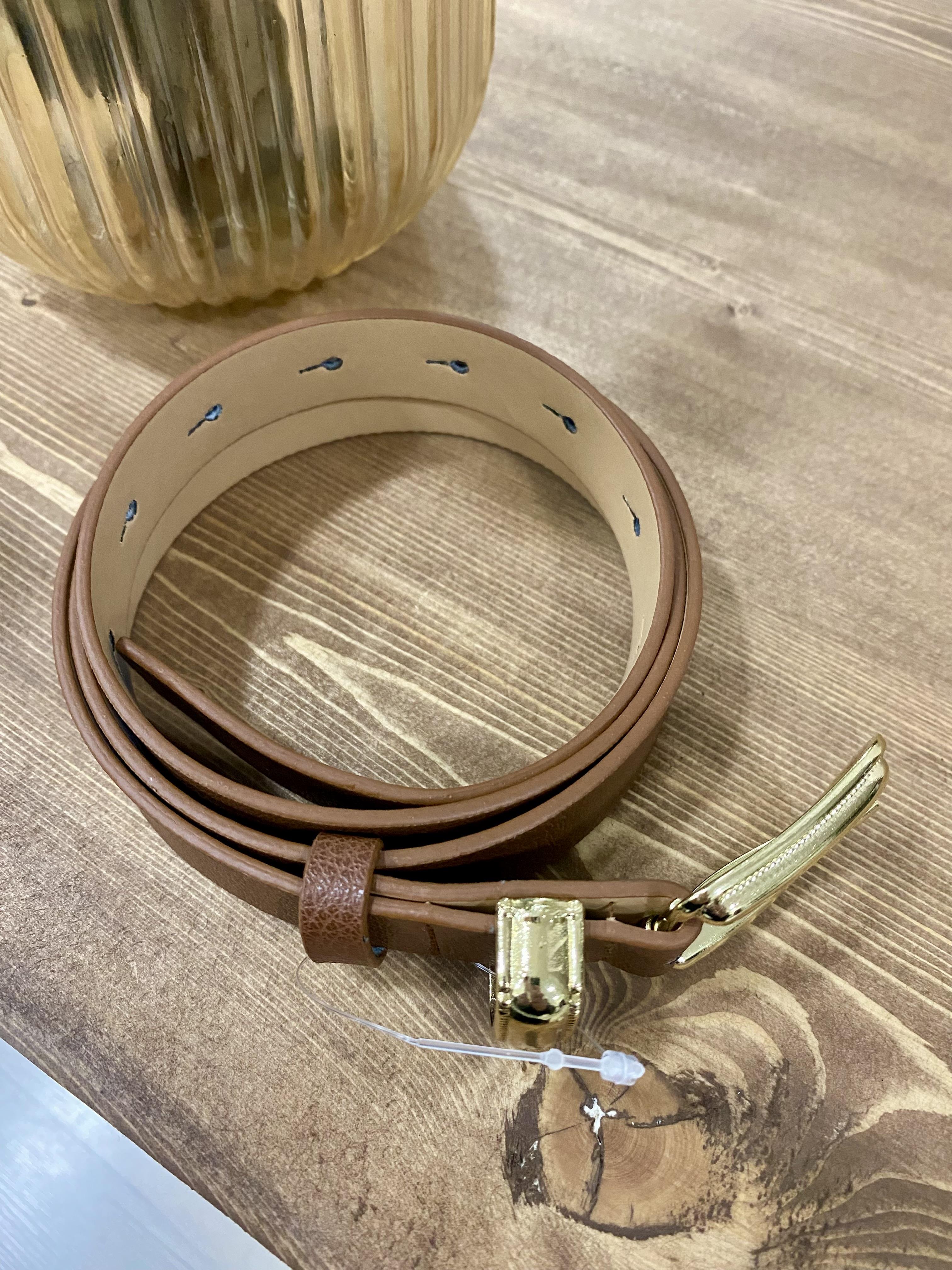 Kahve Gold Kaplama Deri Kemer