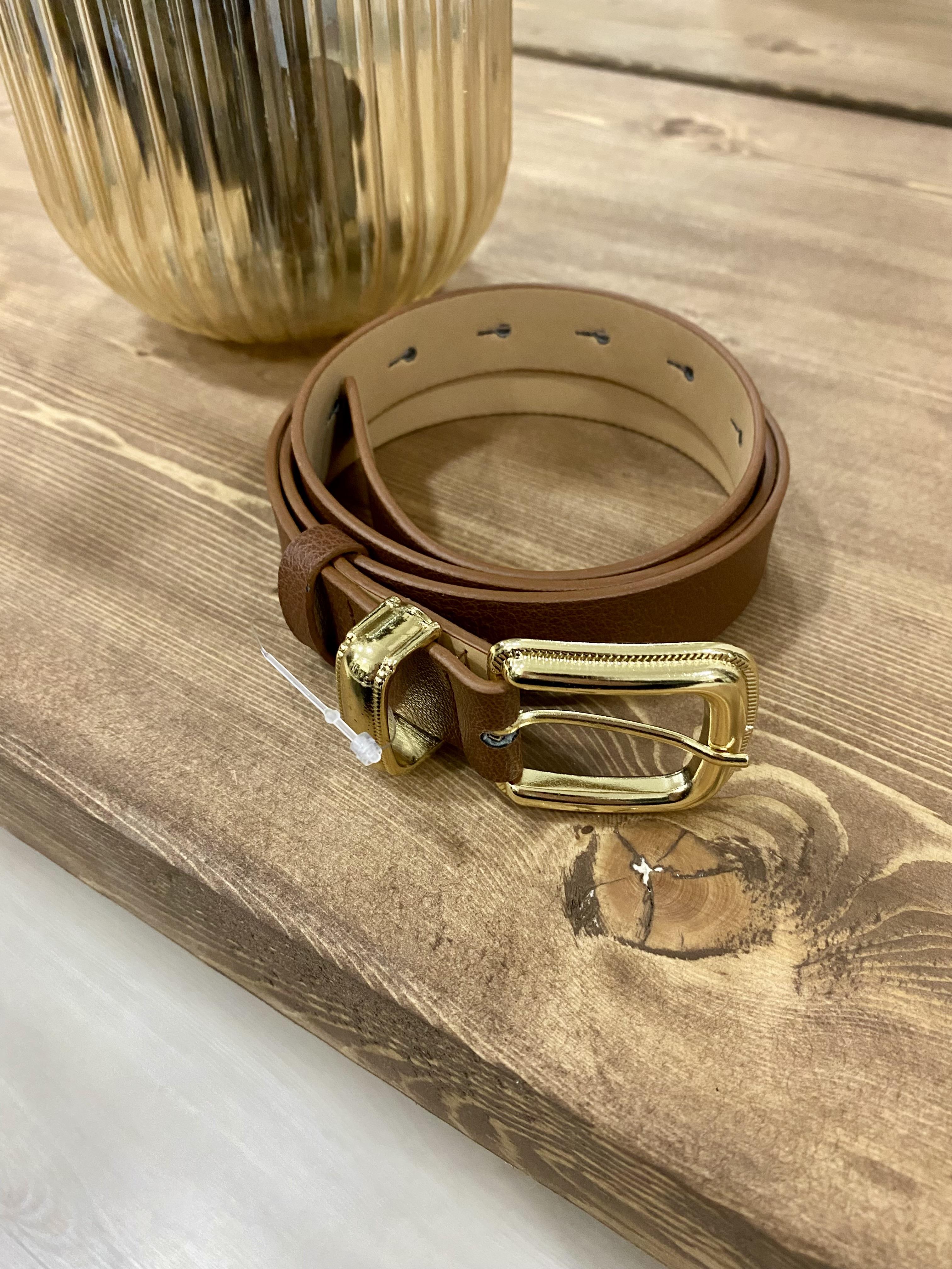Kahve Gold Kaplama Deri Kemer