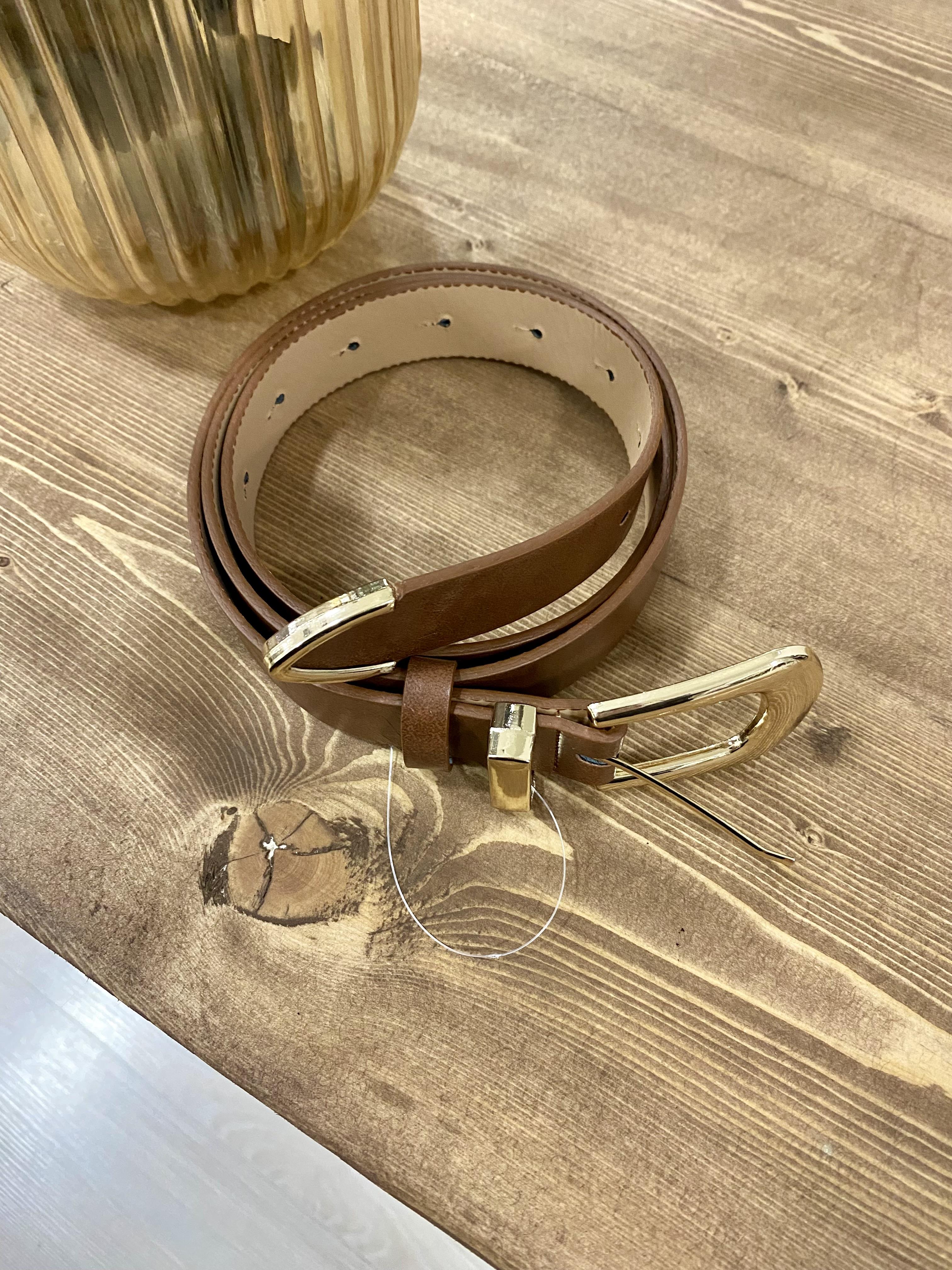 Kahve Gold Oval Tokalı Deri Kemer