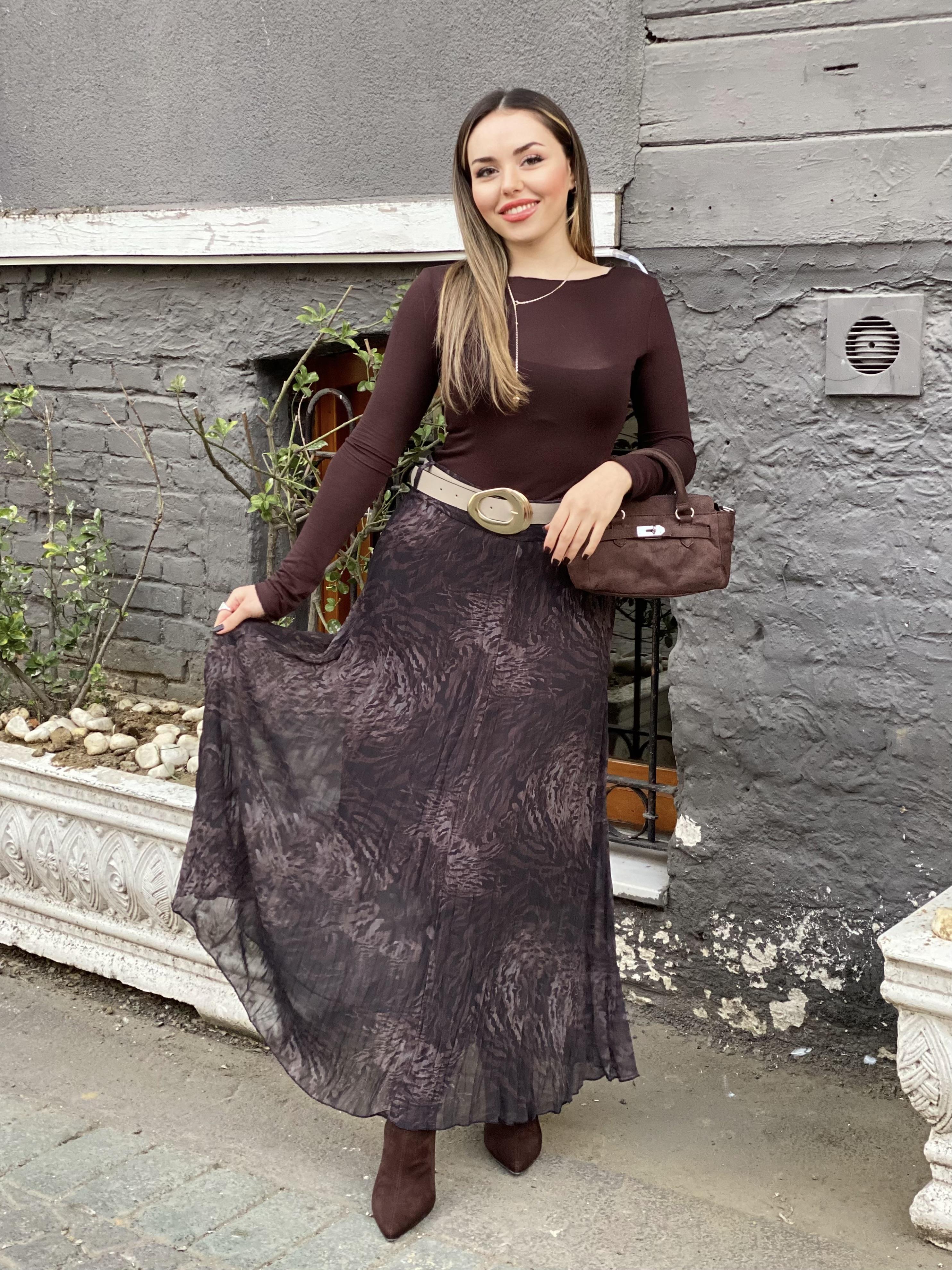 Kahve Kemerli Model Etek