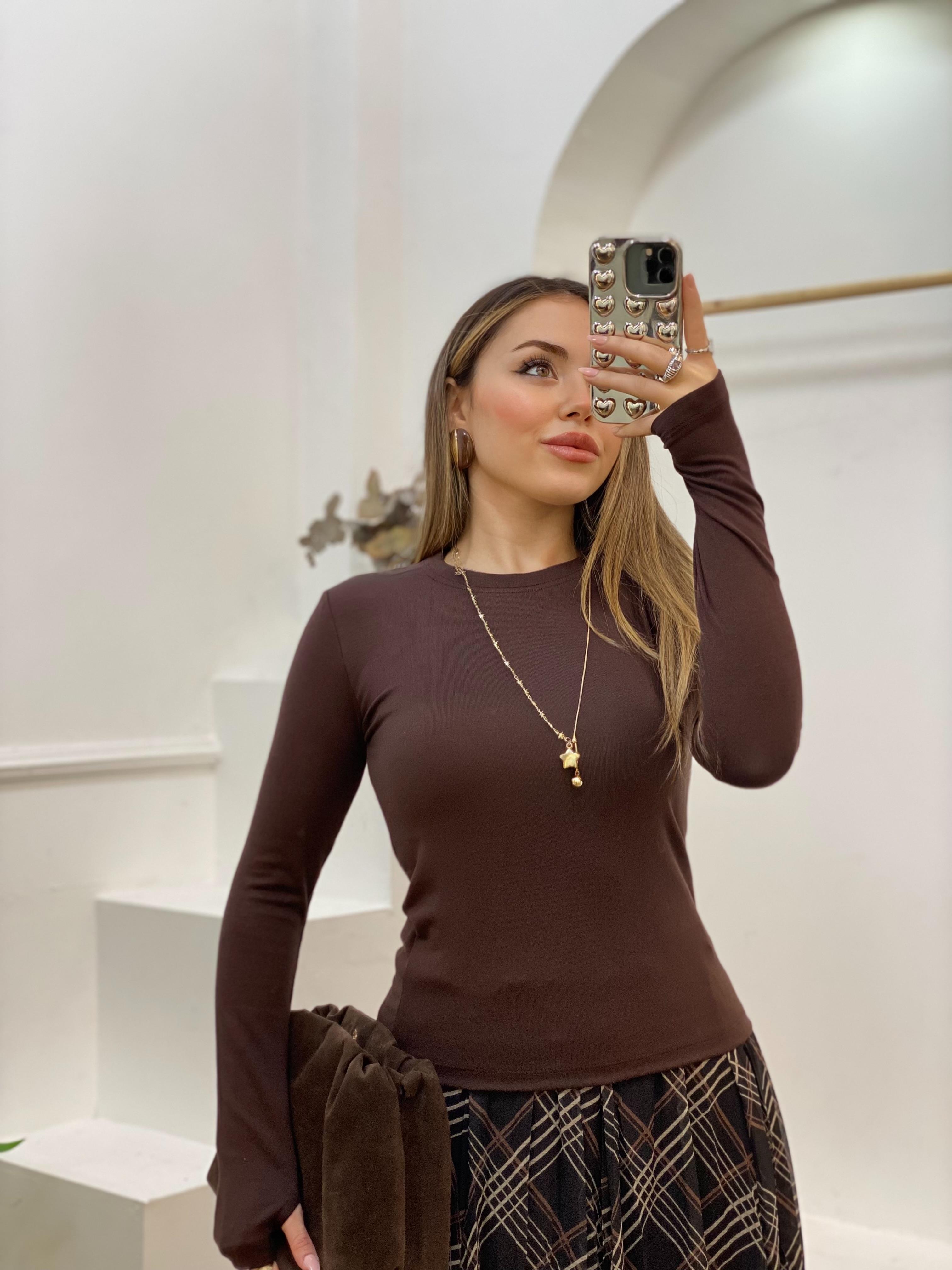 Kahve Modal Kumaş Basic Bluz