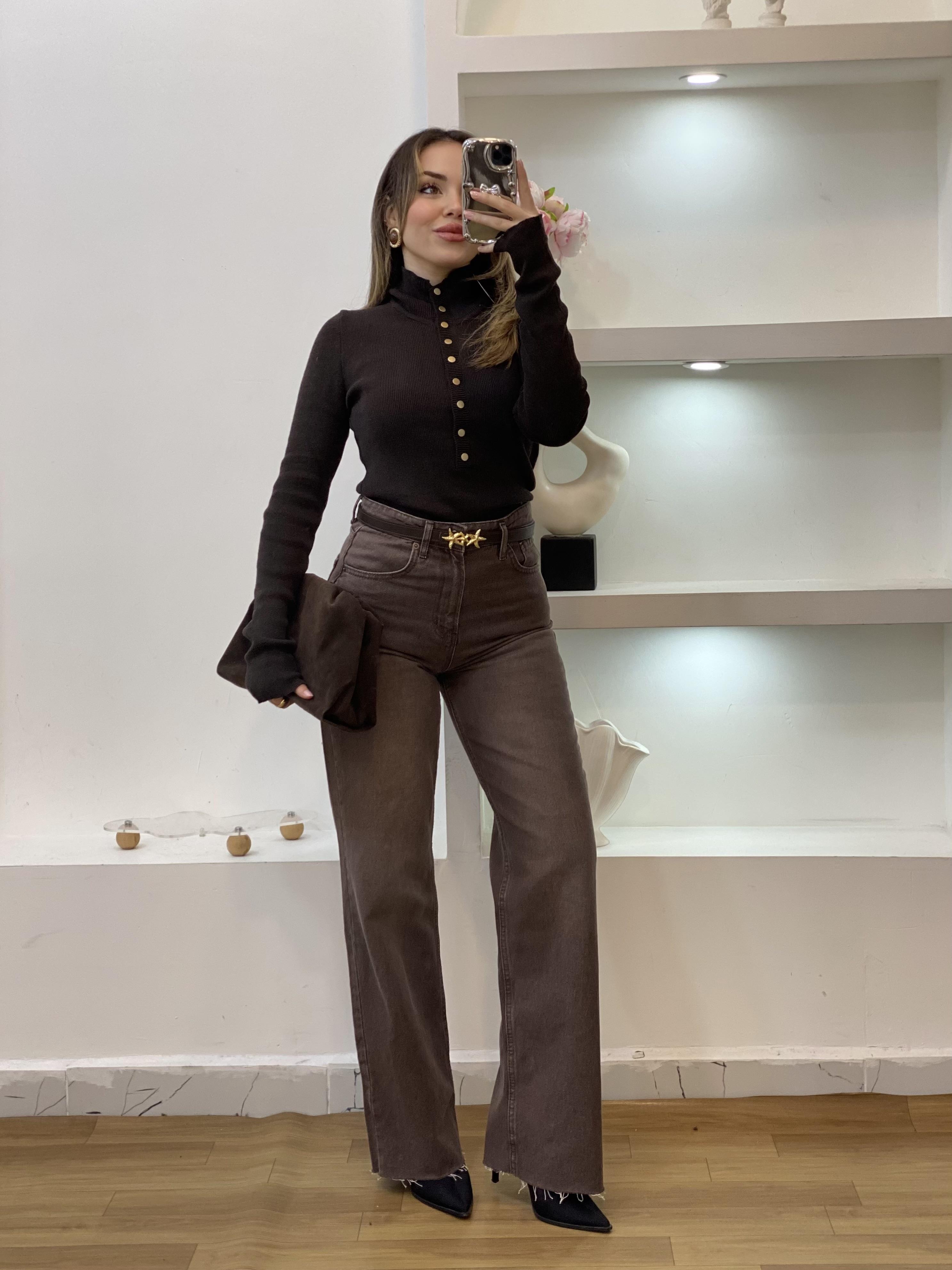 Kahve Önü Çıtçıtlı Model Kazak