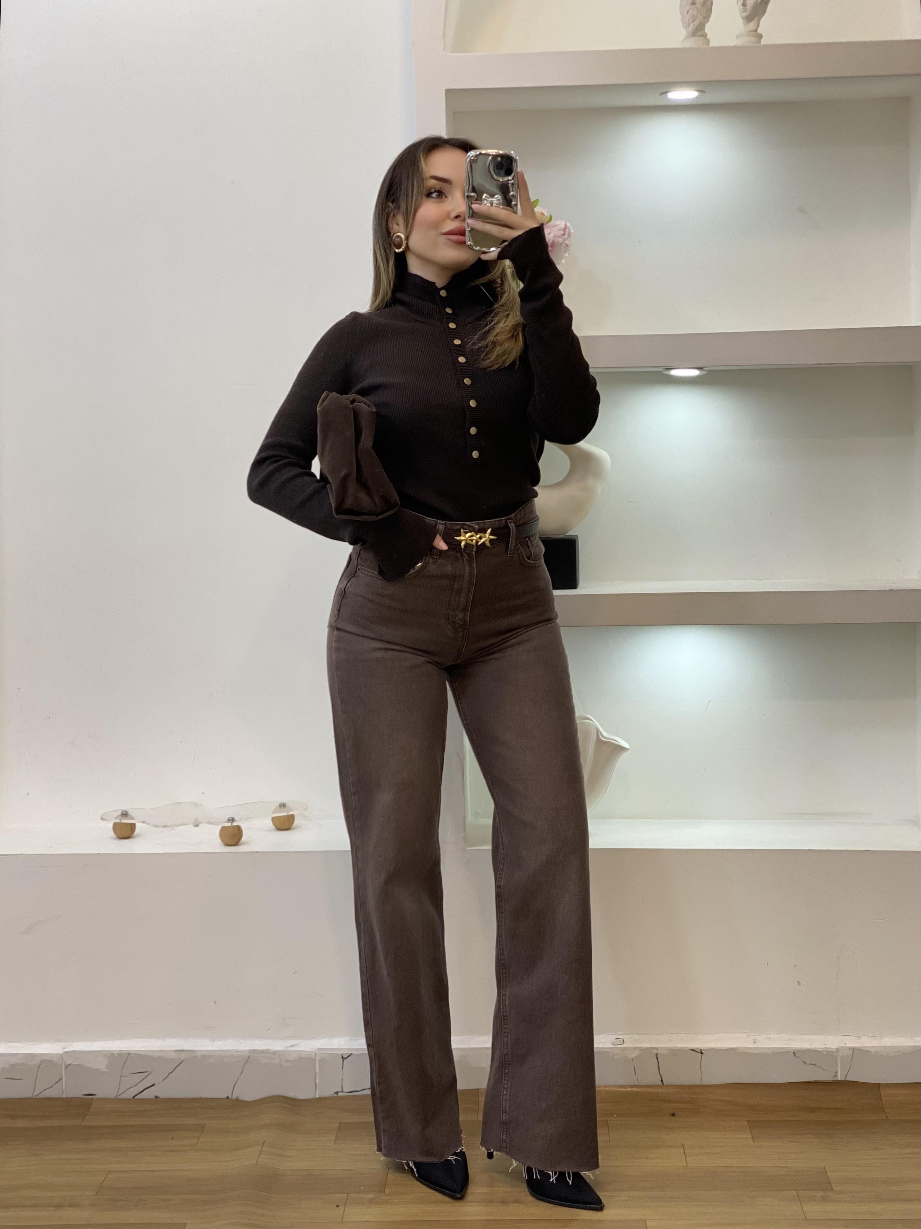 Kahve Önü Çıtçıtlı Model Kazak